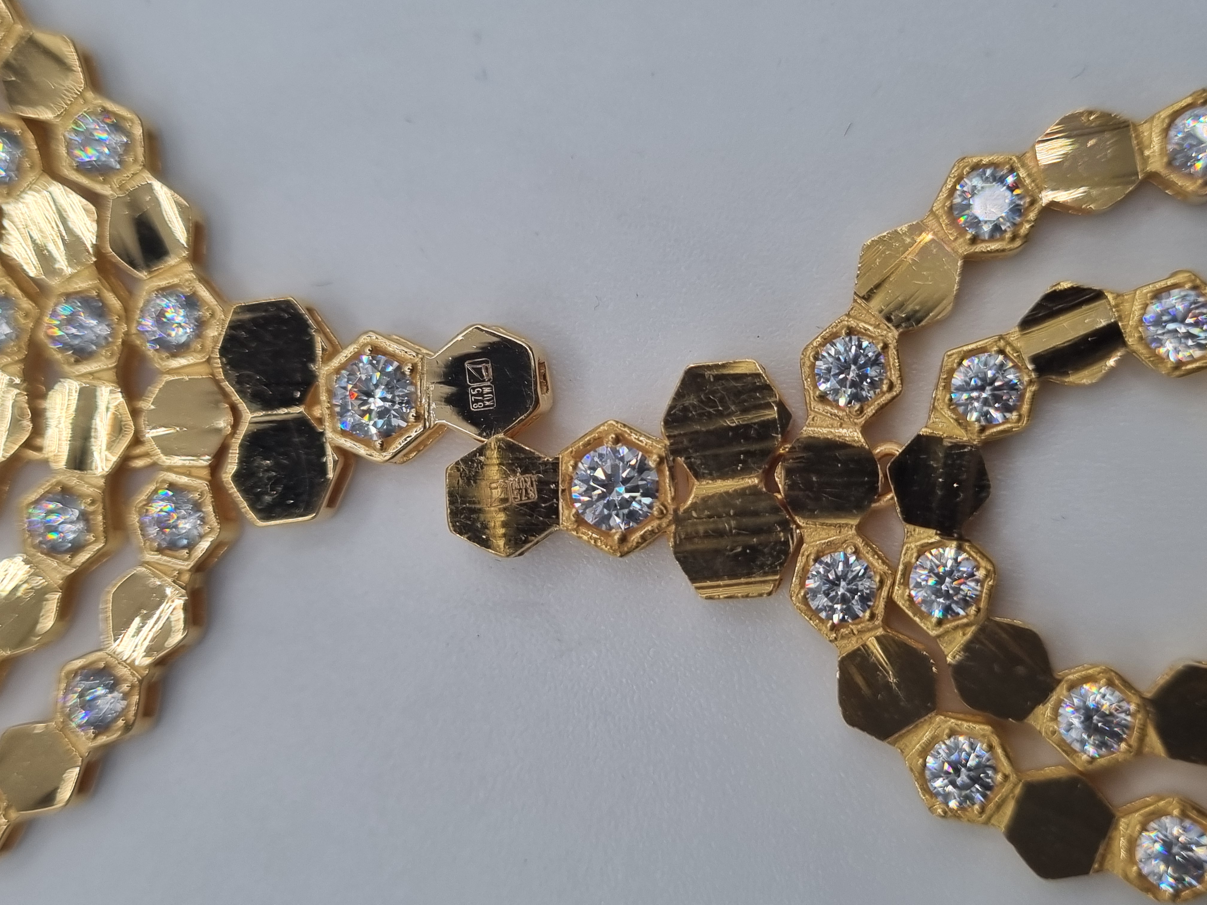 Gold and crystal Hexagon pendant with ring and ear rings