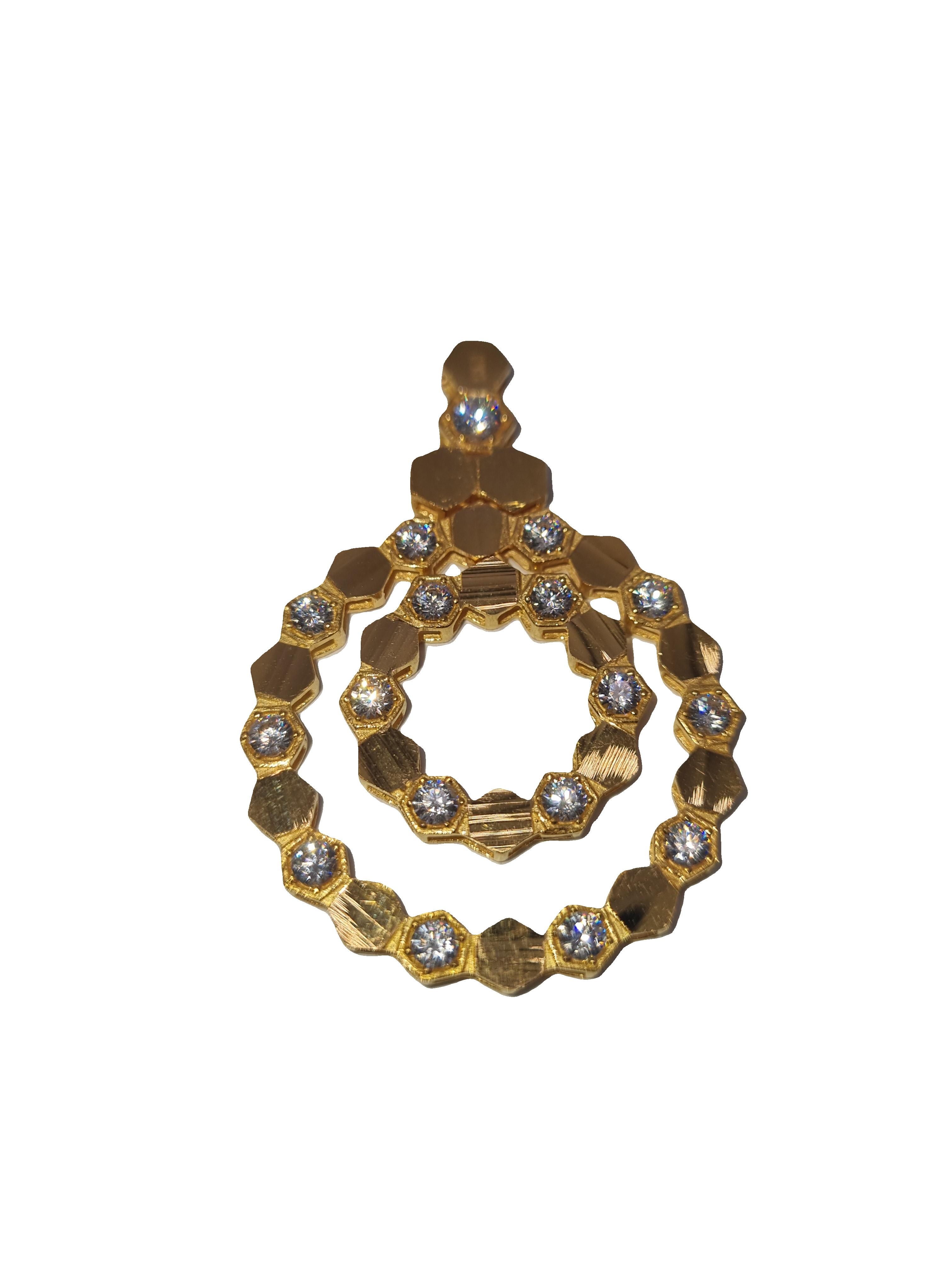 Gold and crystal Hexagon pendant with ring and ear rings