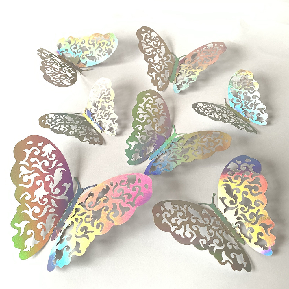 12 hollow butterfly wall stickers 3D three-dimensional butterfly festival home Christmas holiday decoration stickers