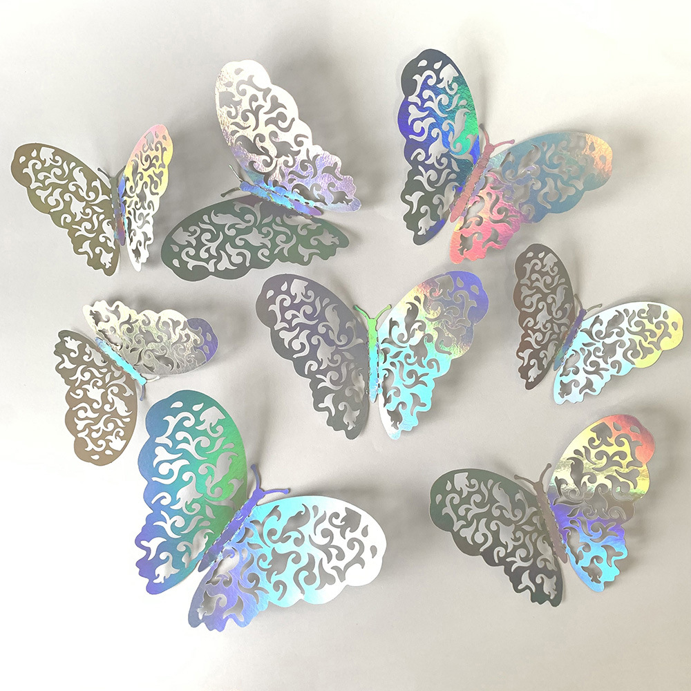 12 hollow butterfly wall stickers 3D three-dimensional butterfly festival home Christmas holiday decoration stickers