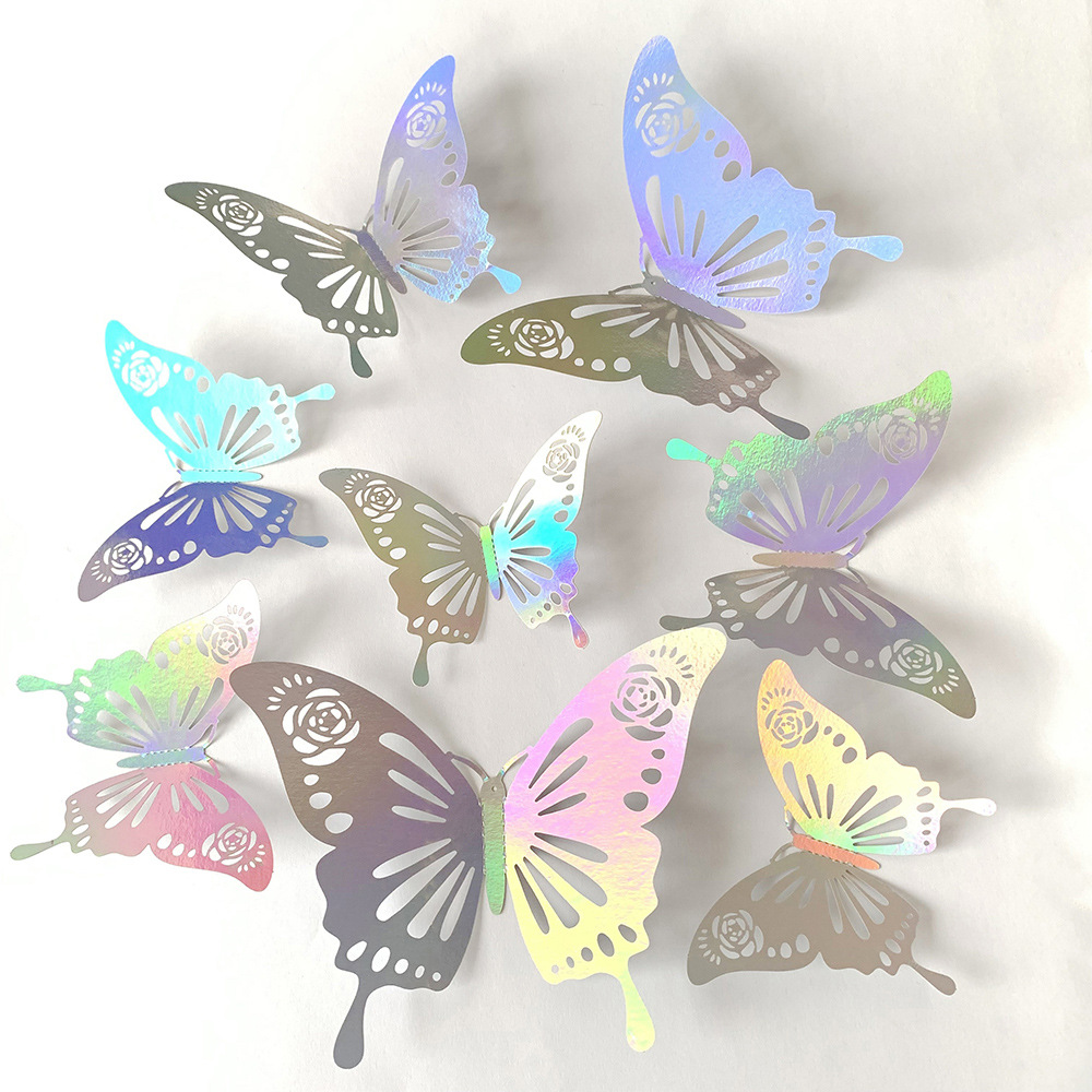 12 hollow butterfly wall stickers 3D three-dimensional butterfly festival home Christmas holiday decoration stickers