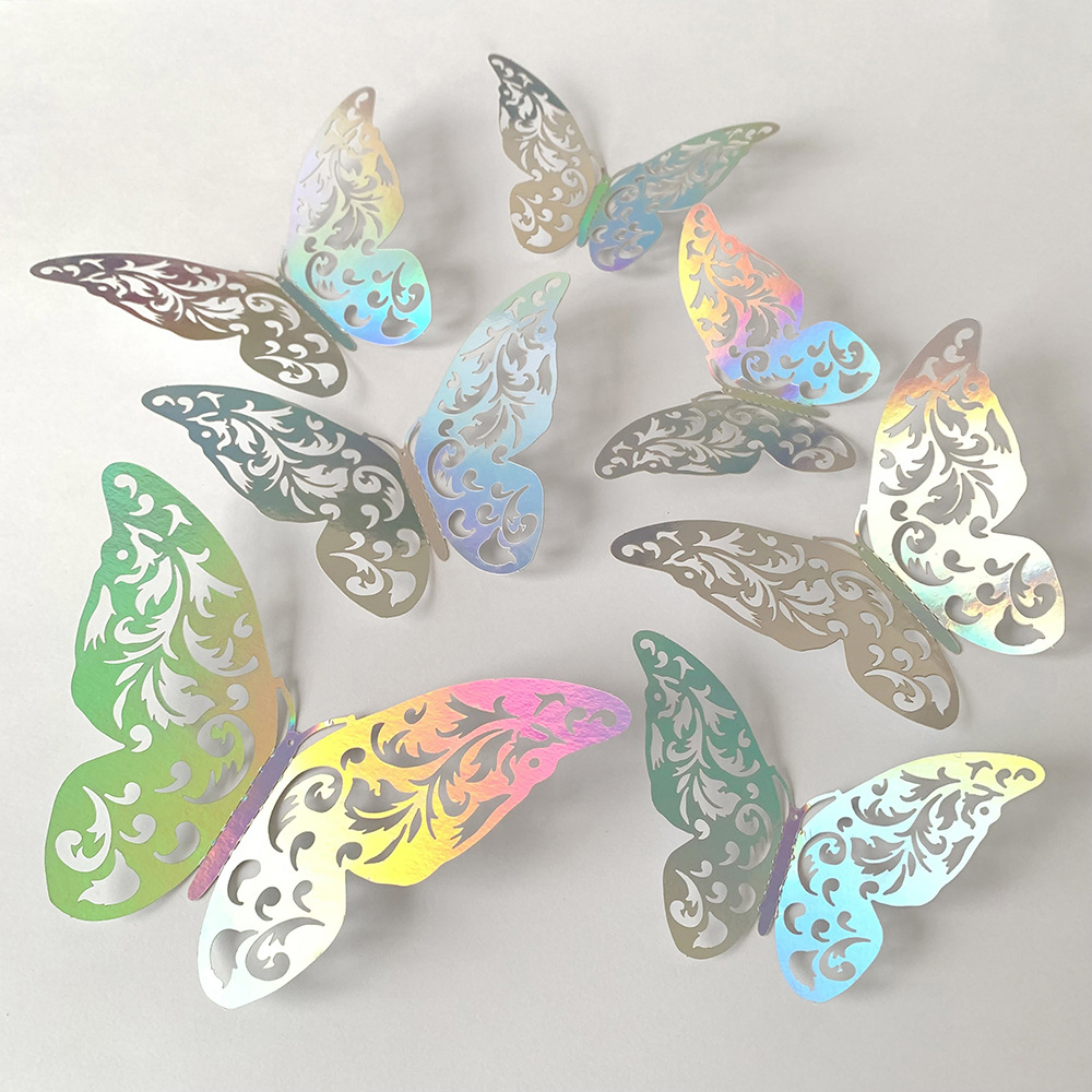 12 hollow butterfly wall stickers 3D three-dimensional butterfly festival home Christmas holiday decoration stickers