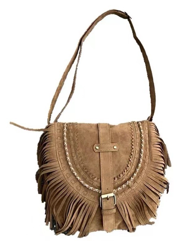 2024 new beach bag, shoulder and crossbody bag, imitation suede velvet tassel bag, large capacity, essential women's bag for summer trave