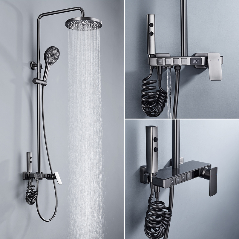 4-function digital display bathroom shower set household copper platform body stainless steel water pipe foreign trade shower