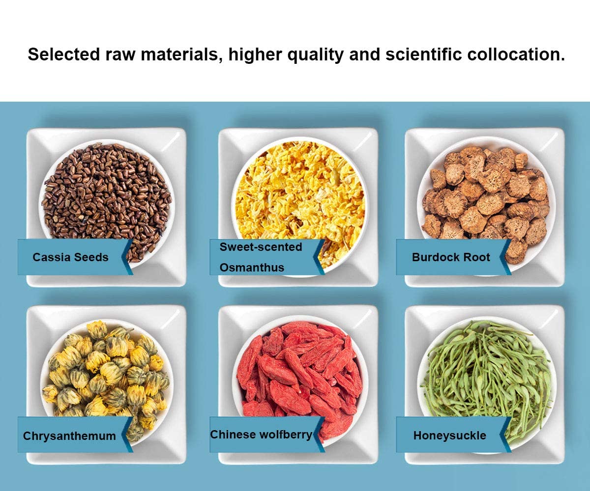  Chrysanthemum Cassia Seeds Tea Bags(160g, 8gX20Bags), Honeysuckle, Chinese wolf-berry, Sweet-scented Osmanthus, Burdock Root Combination of Floral Tea,