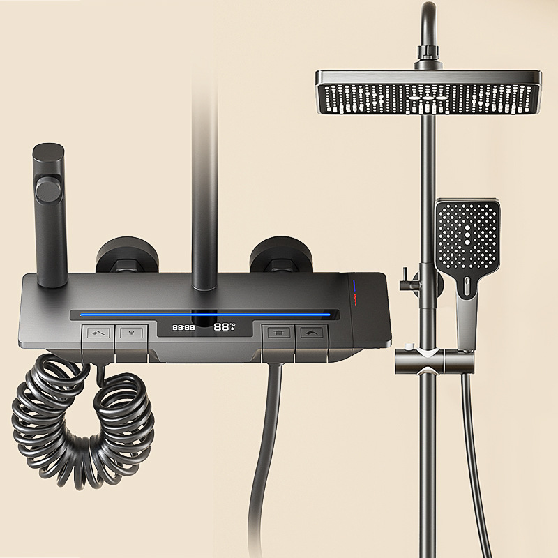 Home smart shower set constant temperature gray shower screen piano key four-speed shower shower bathroom