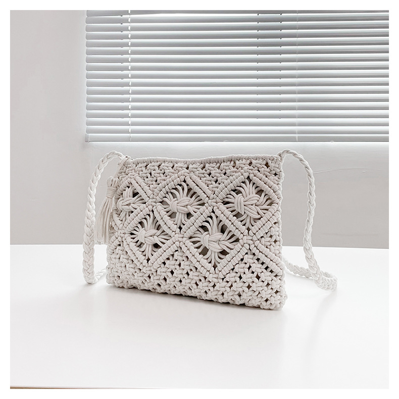 new tassel hand-held messenger bag cotton rope cotton thread bag oblique back single shoulder hand-held straw woven bag woven women's bag