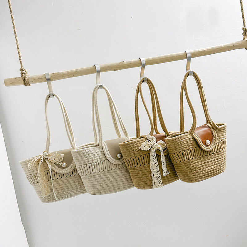 This year's popular simple silk scarf 2024 summer new woven hand-held vegetable basket trendy hand-held single shoulder armpit women's bag