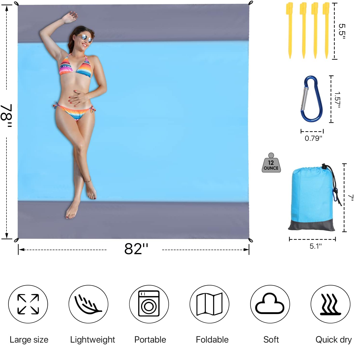 Beach blanket 74'' X 81'' water proof and sand proof