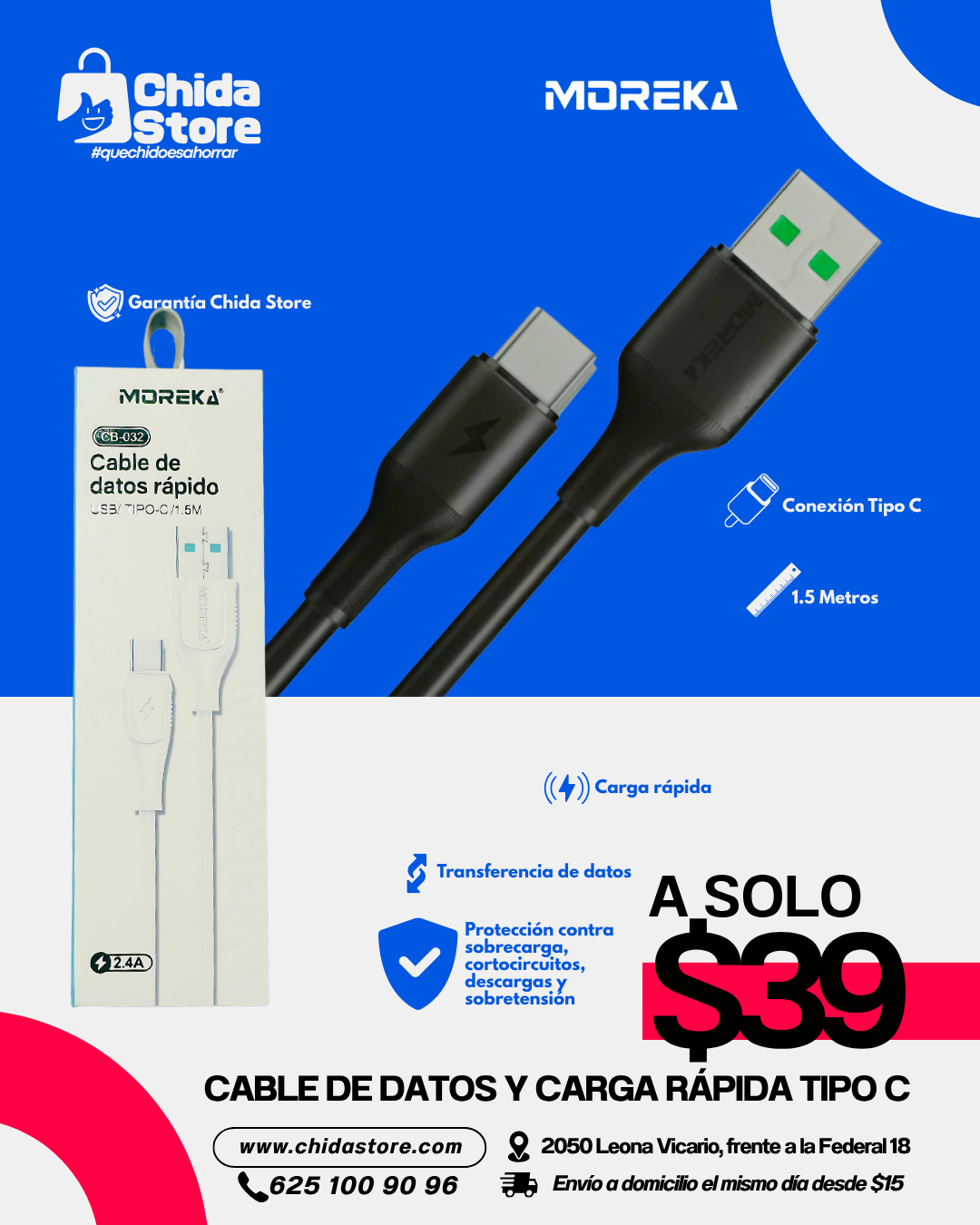 Cable de datos y carga rápida tipo C