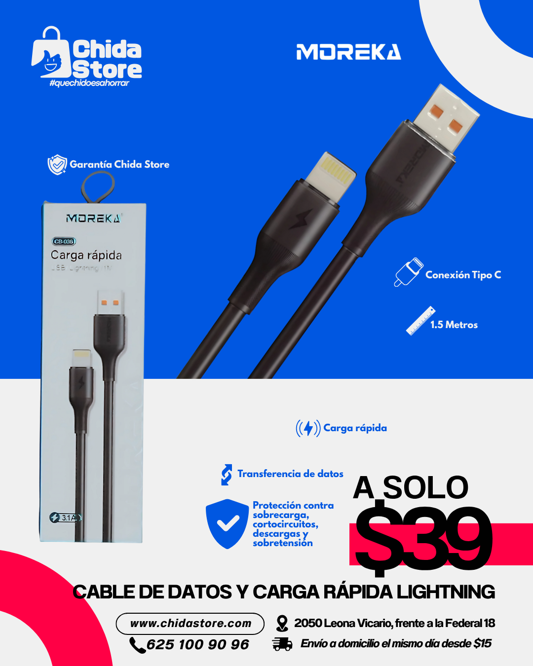 Cable de datos y carga rápida Lightning