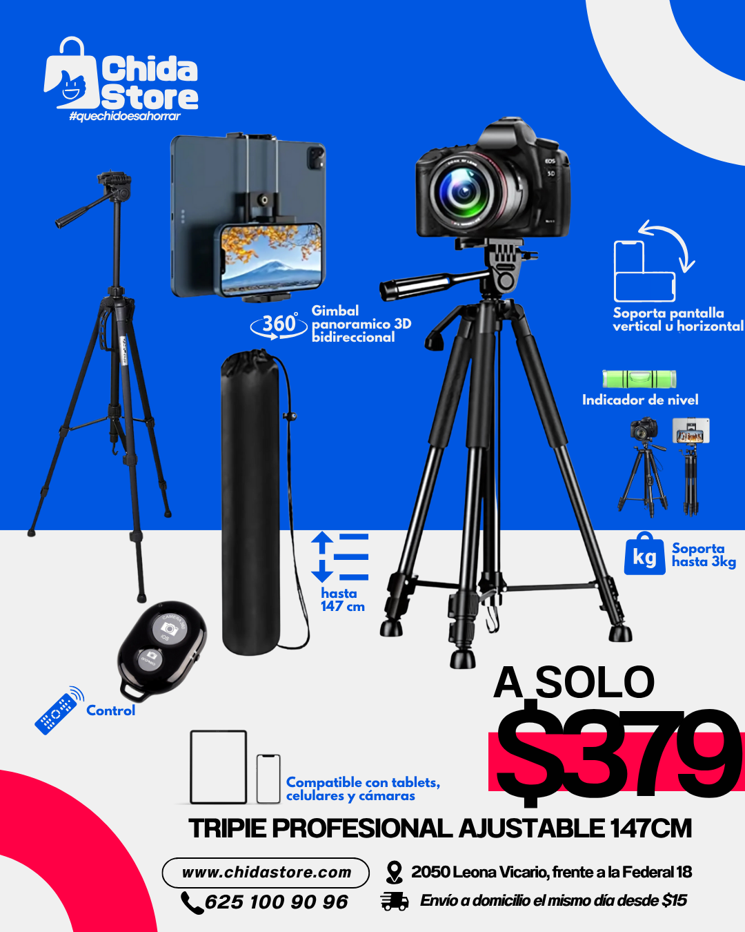 Trípode profesional ajustable 147 cm