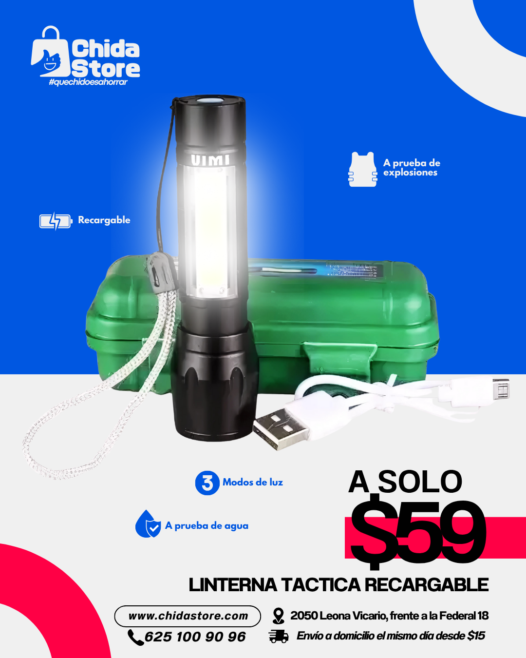 Linterna táctica recargable