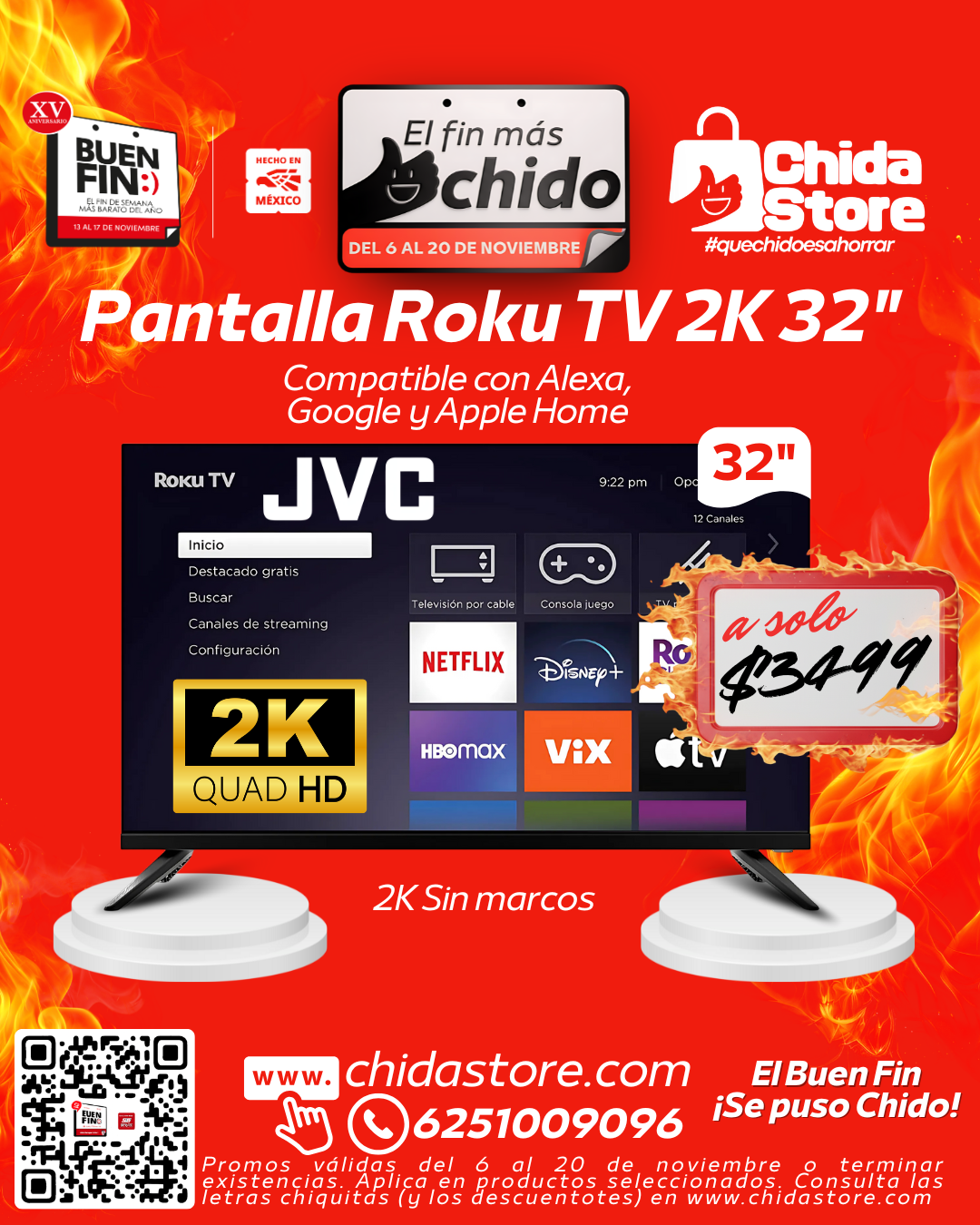 Pantalla Roku TV JVC 2K 32"