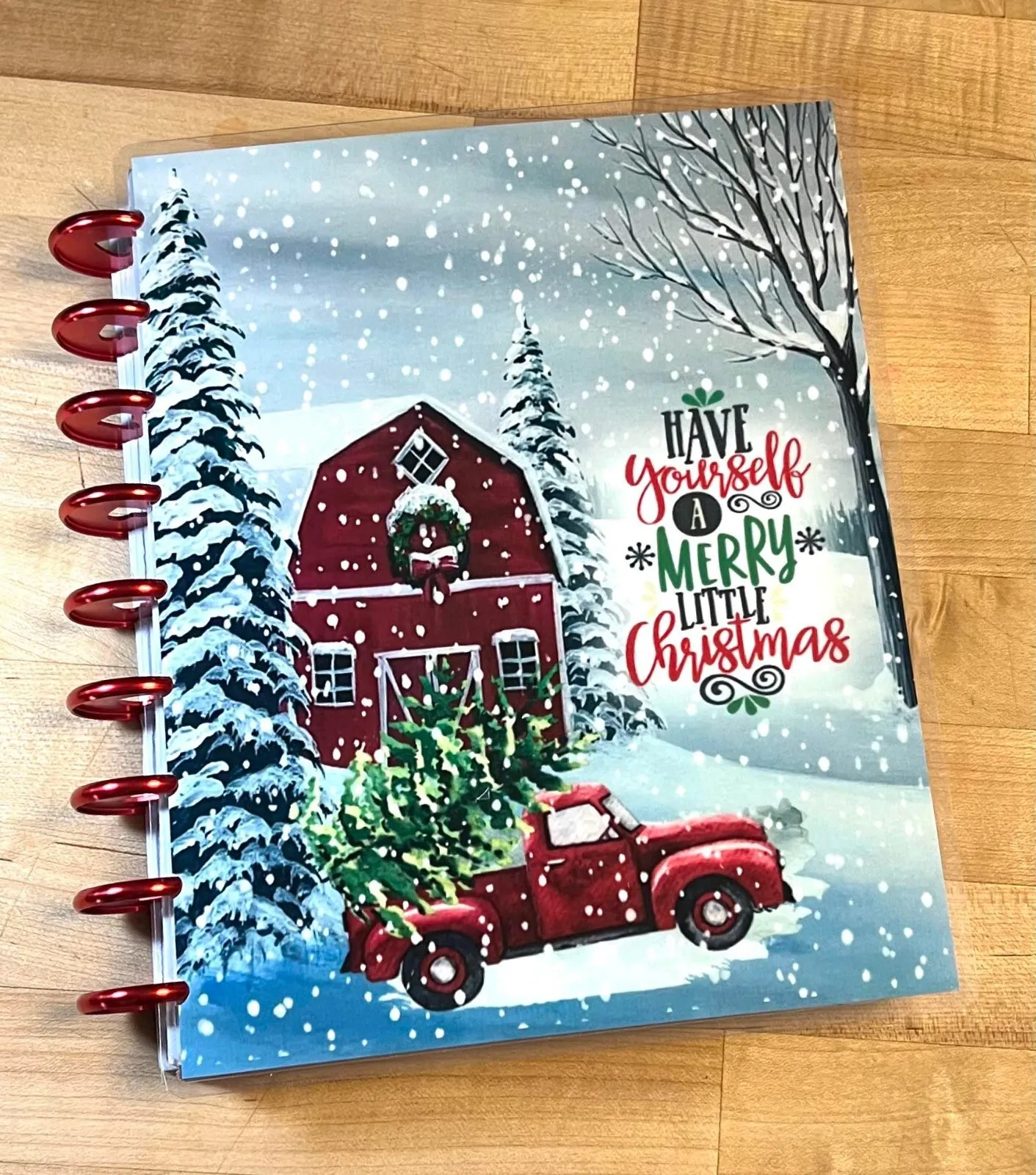 HOLIDAY Christmas Vintage Red Truck Snow Barn