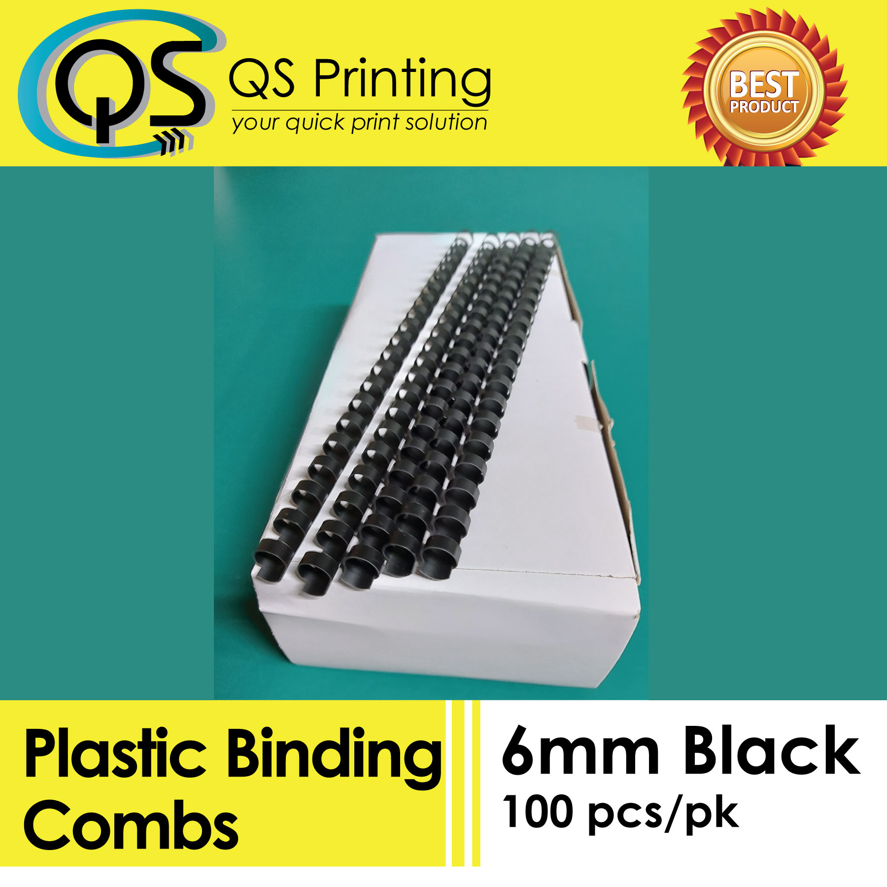 6mm Plastic Binding Combs Black 100/ Box