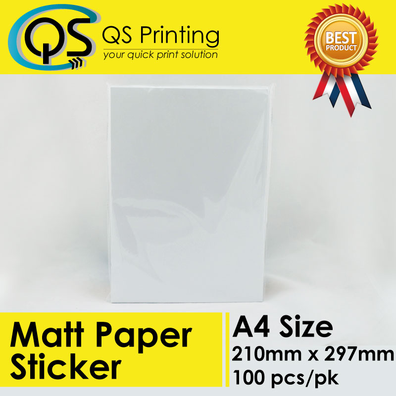 100 x A4 White Matte Self Adhesive Sticker Paper Sheet Label Laser Inkjet Print