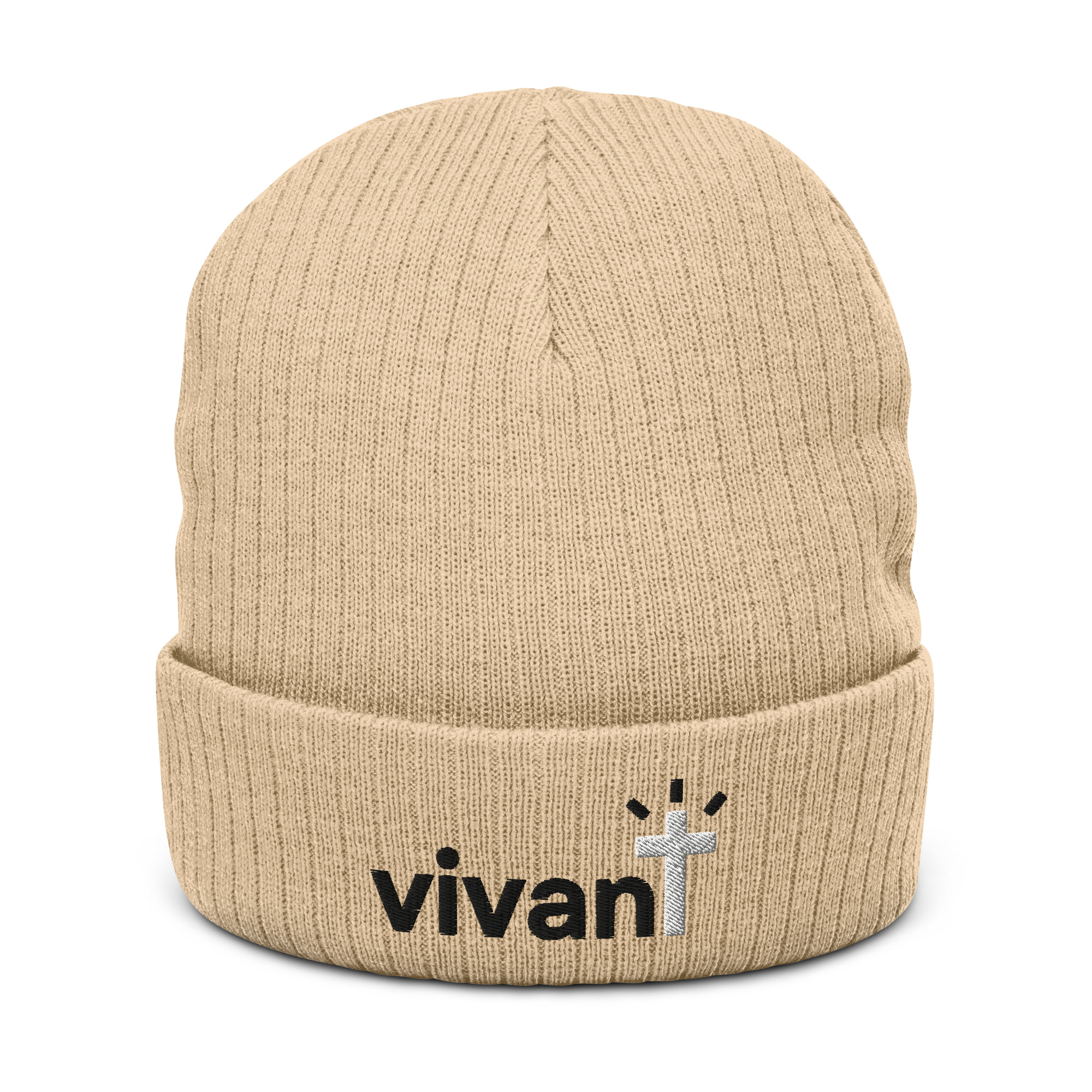 Bonnet en tricot côtelé - Beige