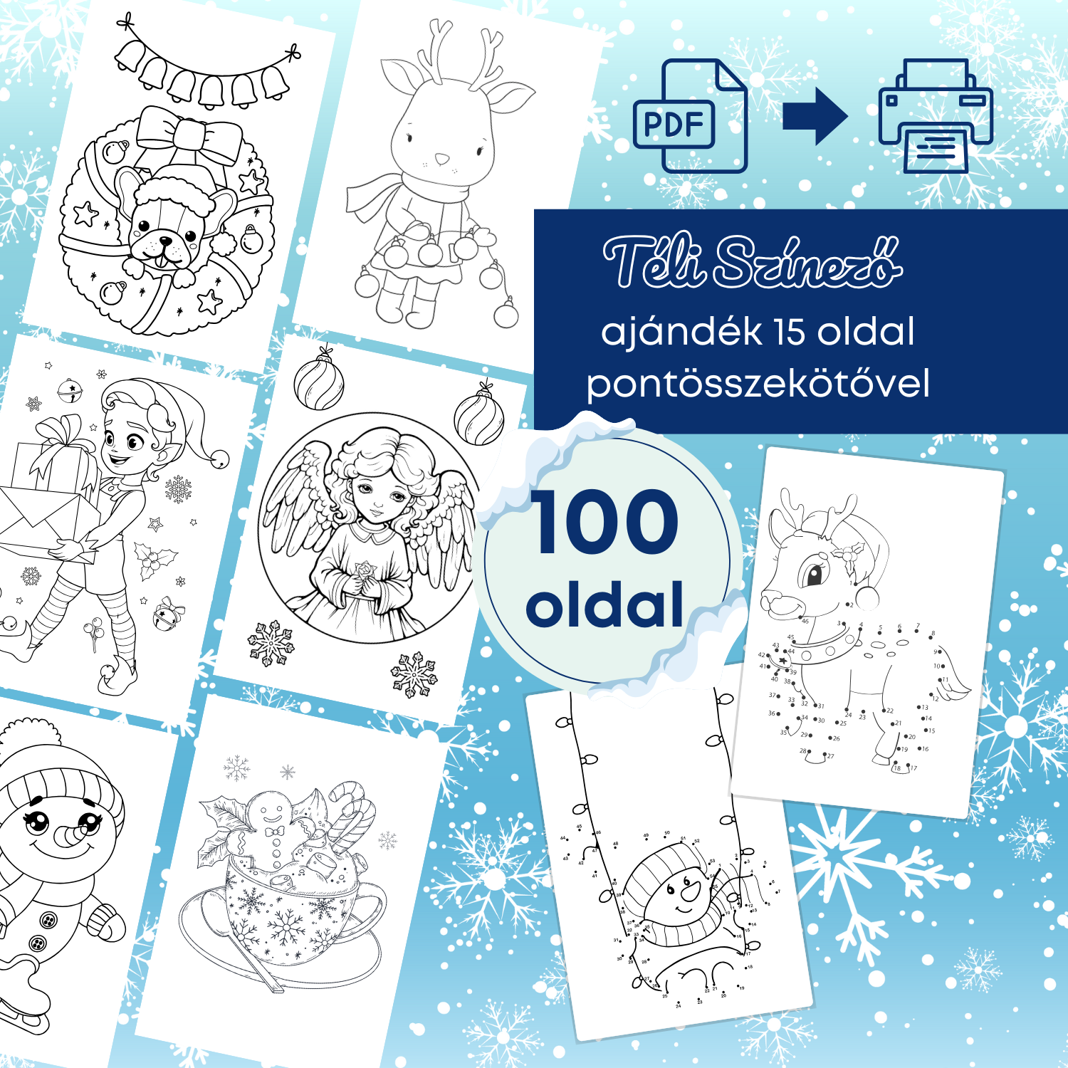 Téli és Karácsonyi Színező Gyerekeknek (100+15 oldal) PDF