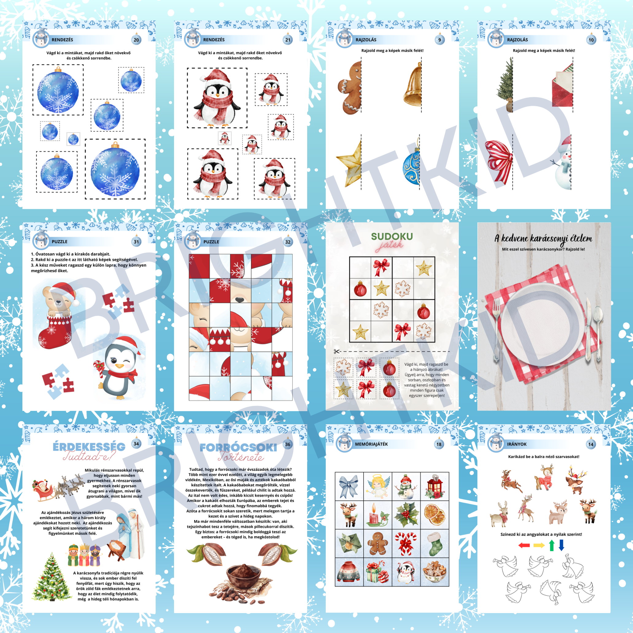 3in1 Téli csomag - Foglalkoztató füzet + 81 szókártya játékokkal + színező 4-6 éveseknek 