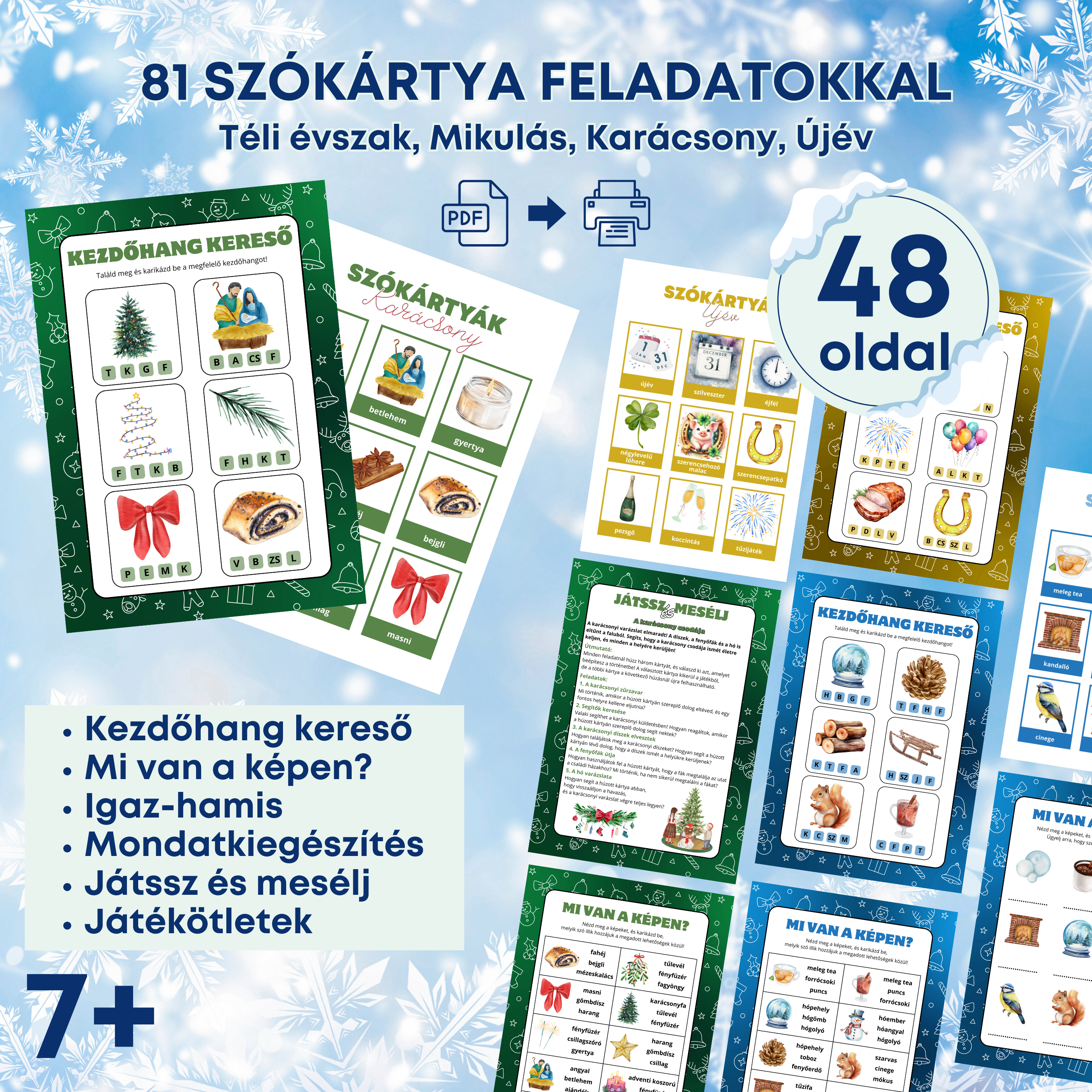 81db szókártya és kreatív feladatok, játékok 7+ éveseknek