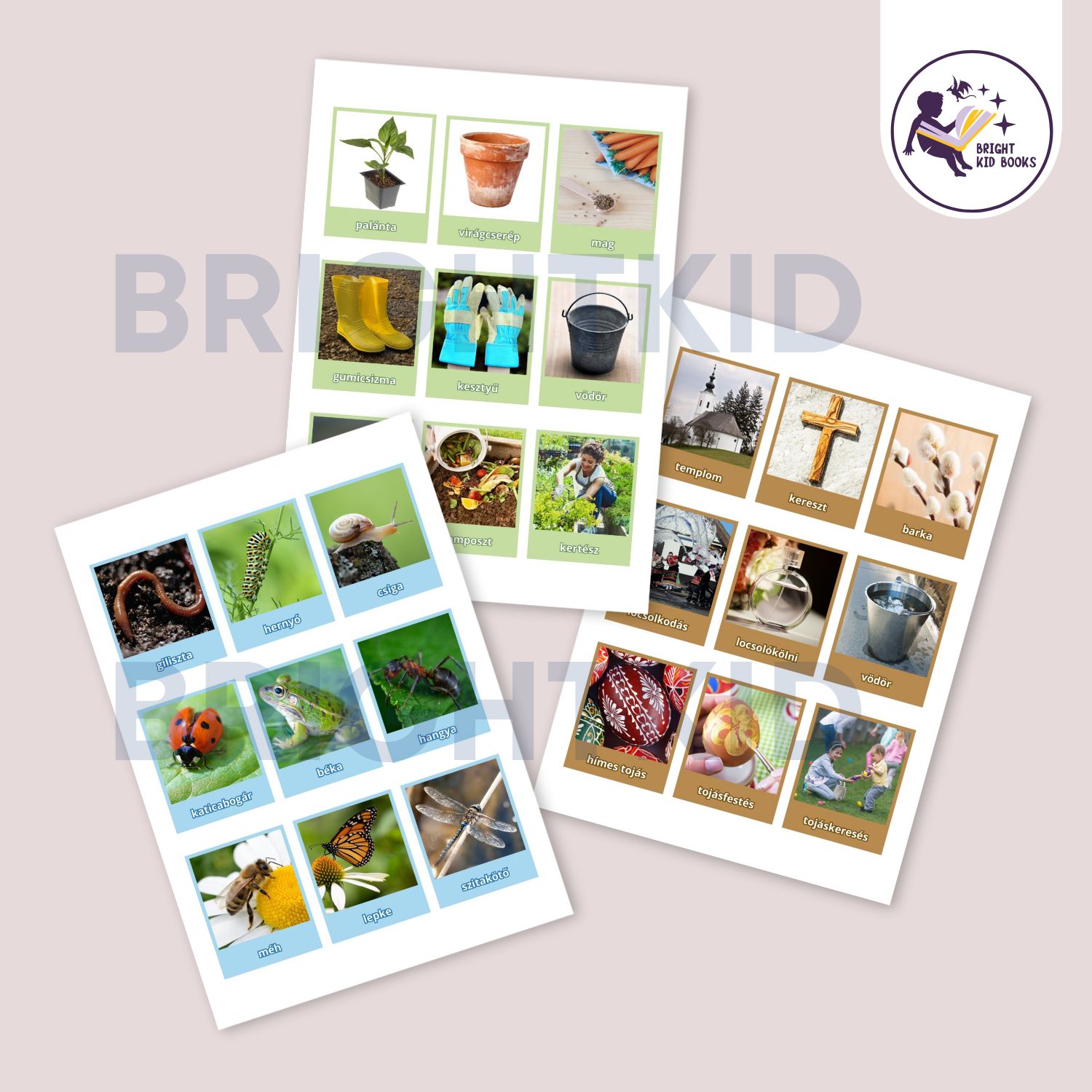 Nyomtatható tavaszi szókártyák – 72 db kártya állatvilág, kert, húsvét témában