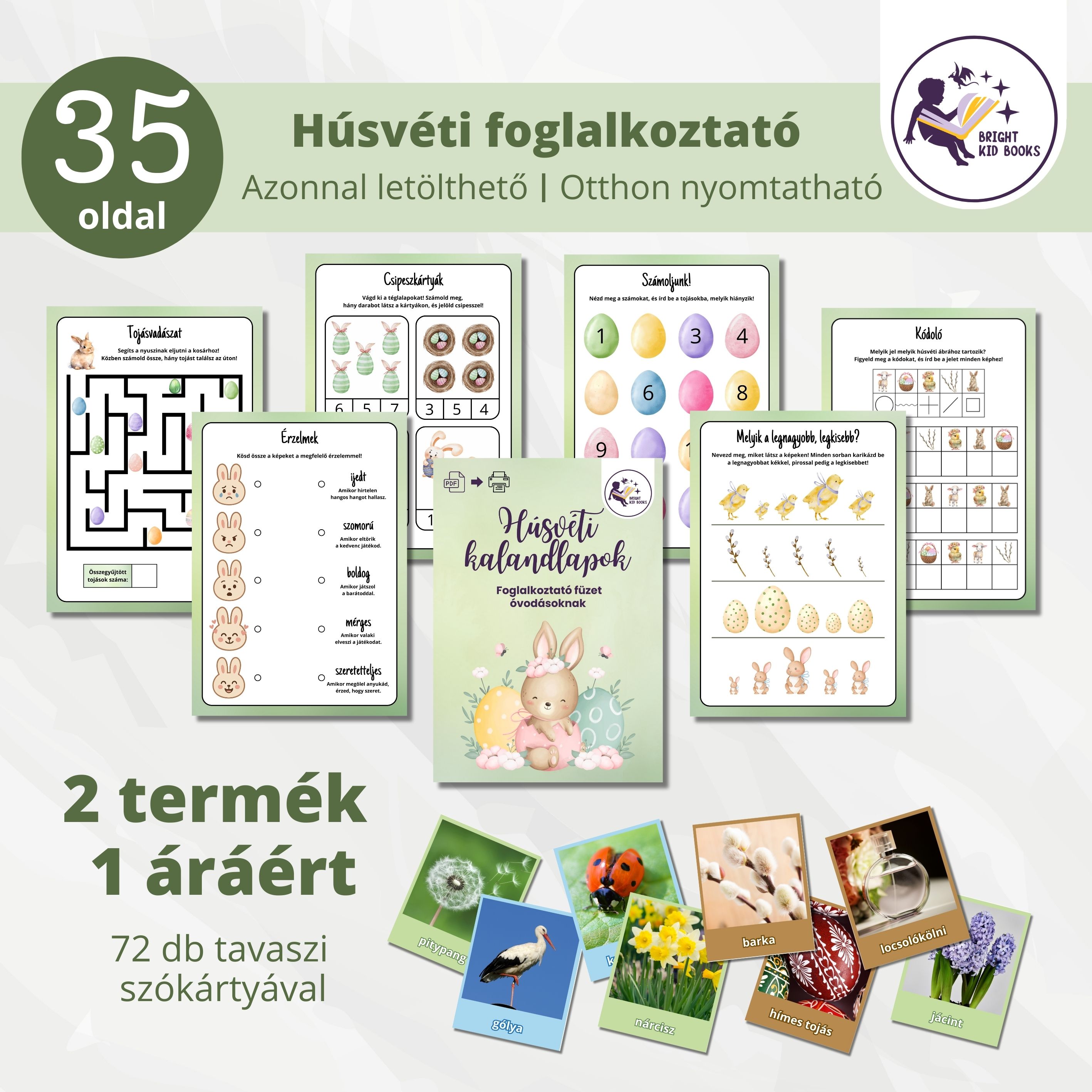 Húsvéti foglalkoztató óvodásoknak + tavaszi szókártya PDF