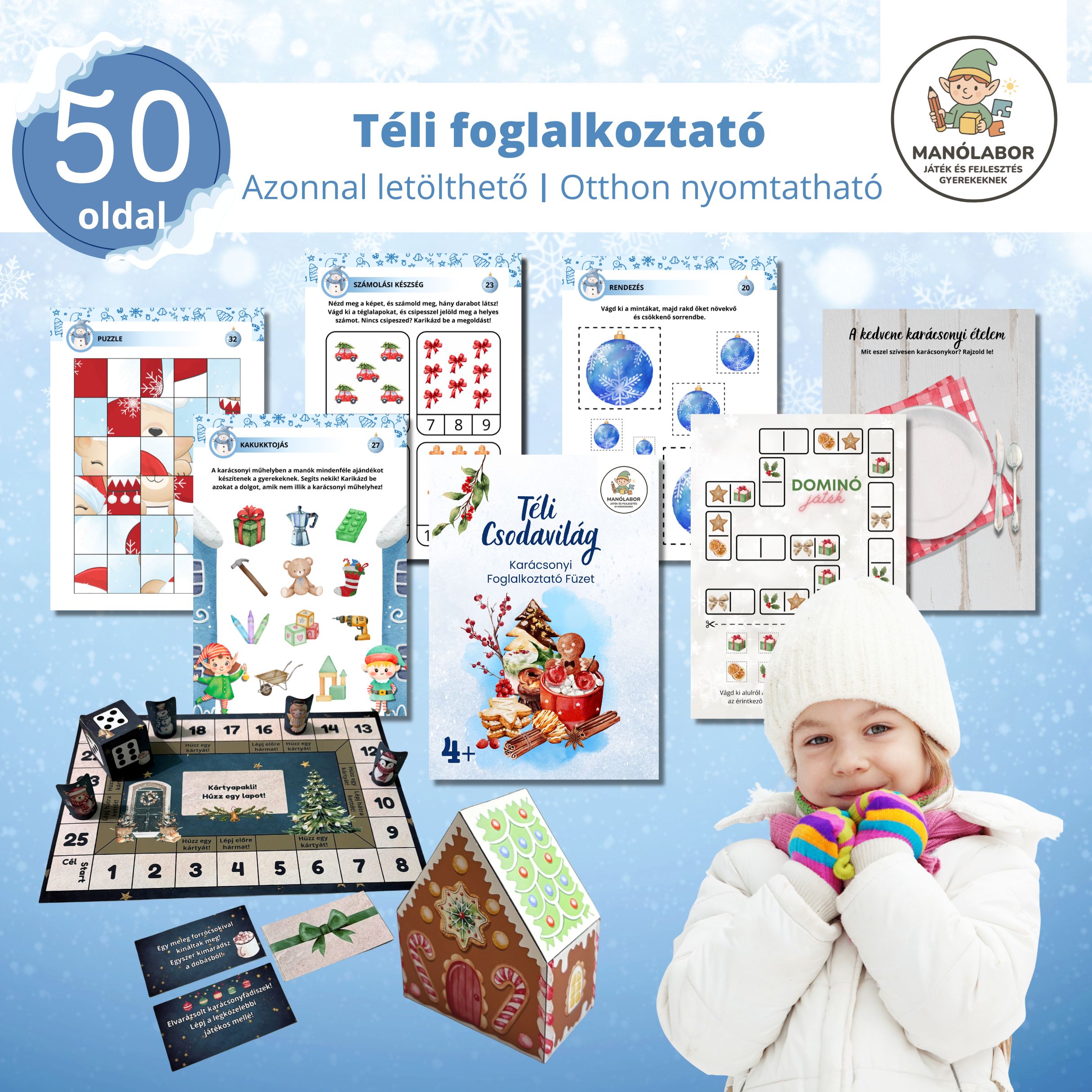  Téli Csodavilág – Karácsonyi Foglalkoztató Füzet PDF 4+ éveseknek