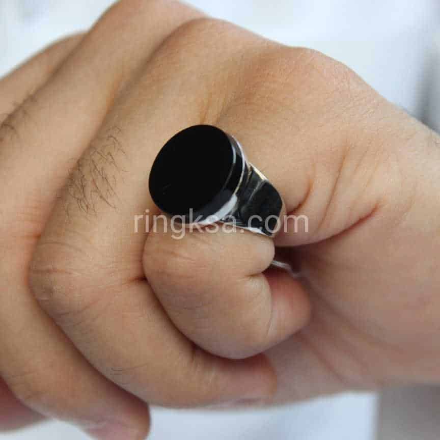 خاتم اسود دائري فضة