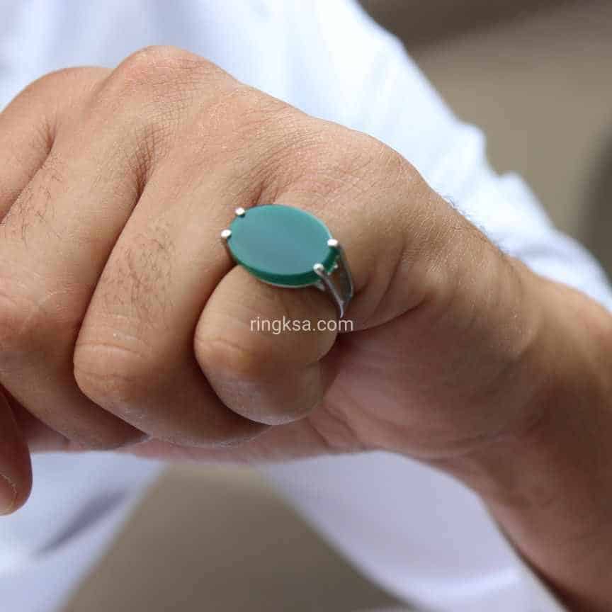 خاتم اخضر ملكي فضة