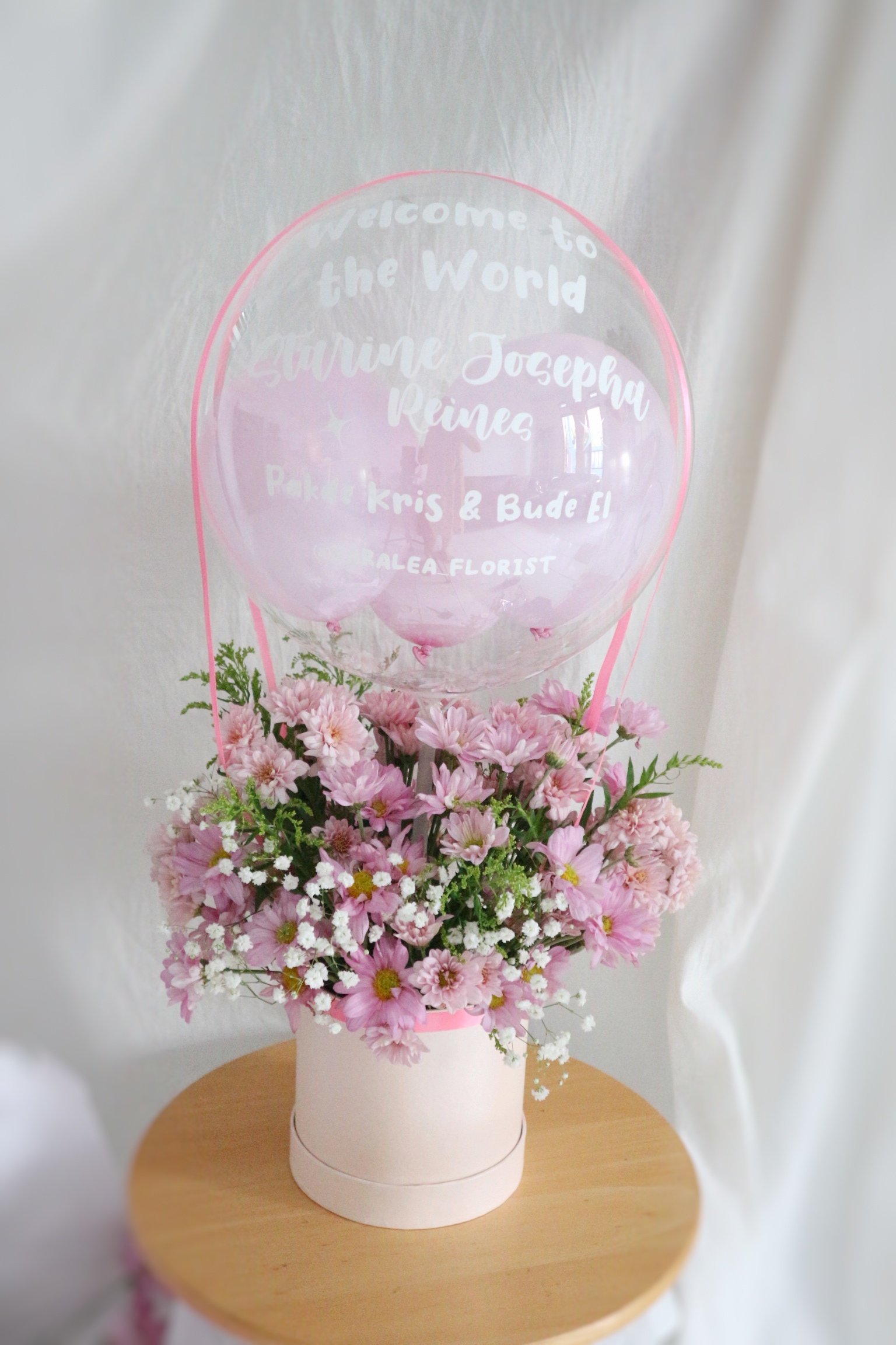 Flowerbox Aster and Balloon (Fresh Flower)