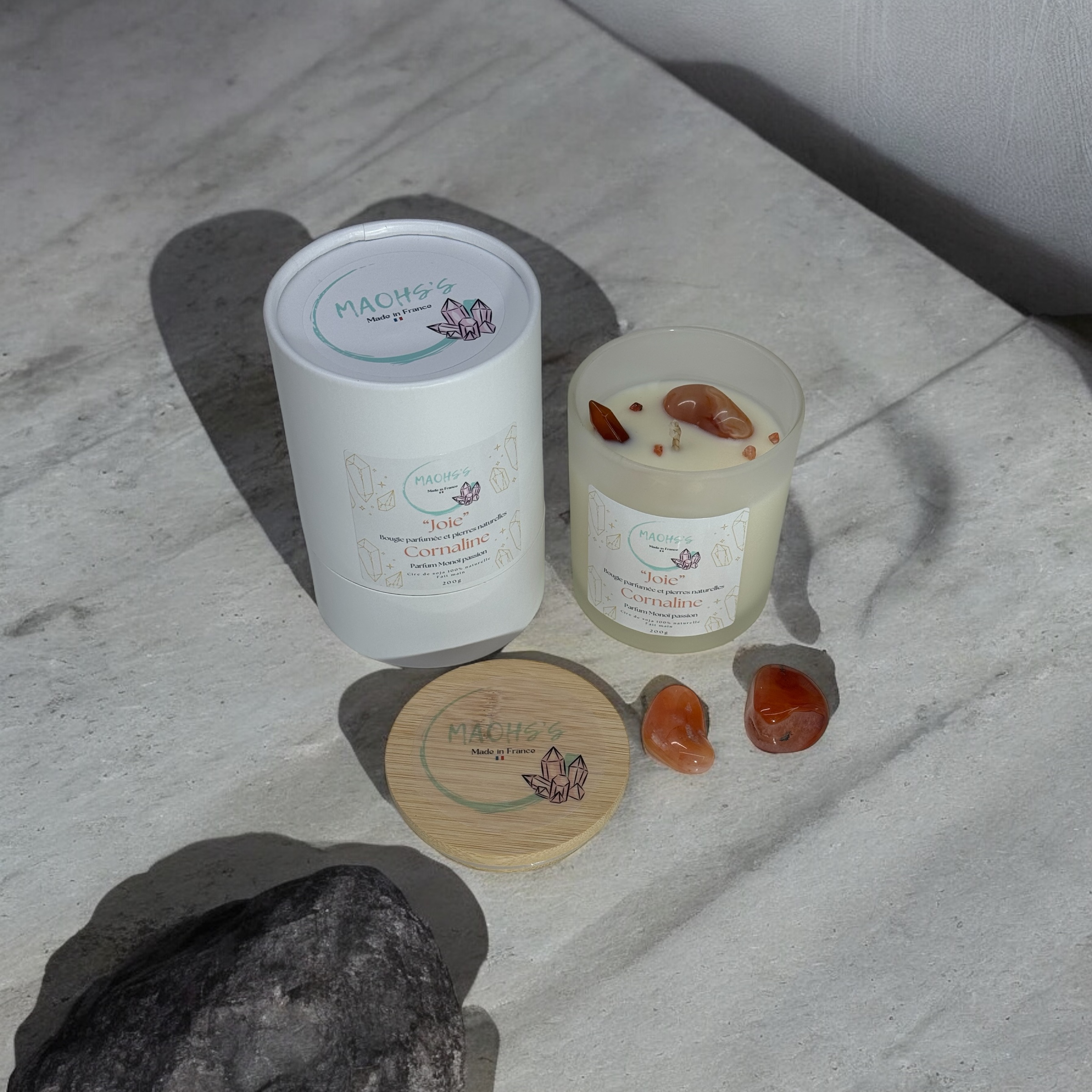 Bougie « Joie » Cornaline - senteur Monoï passion