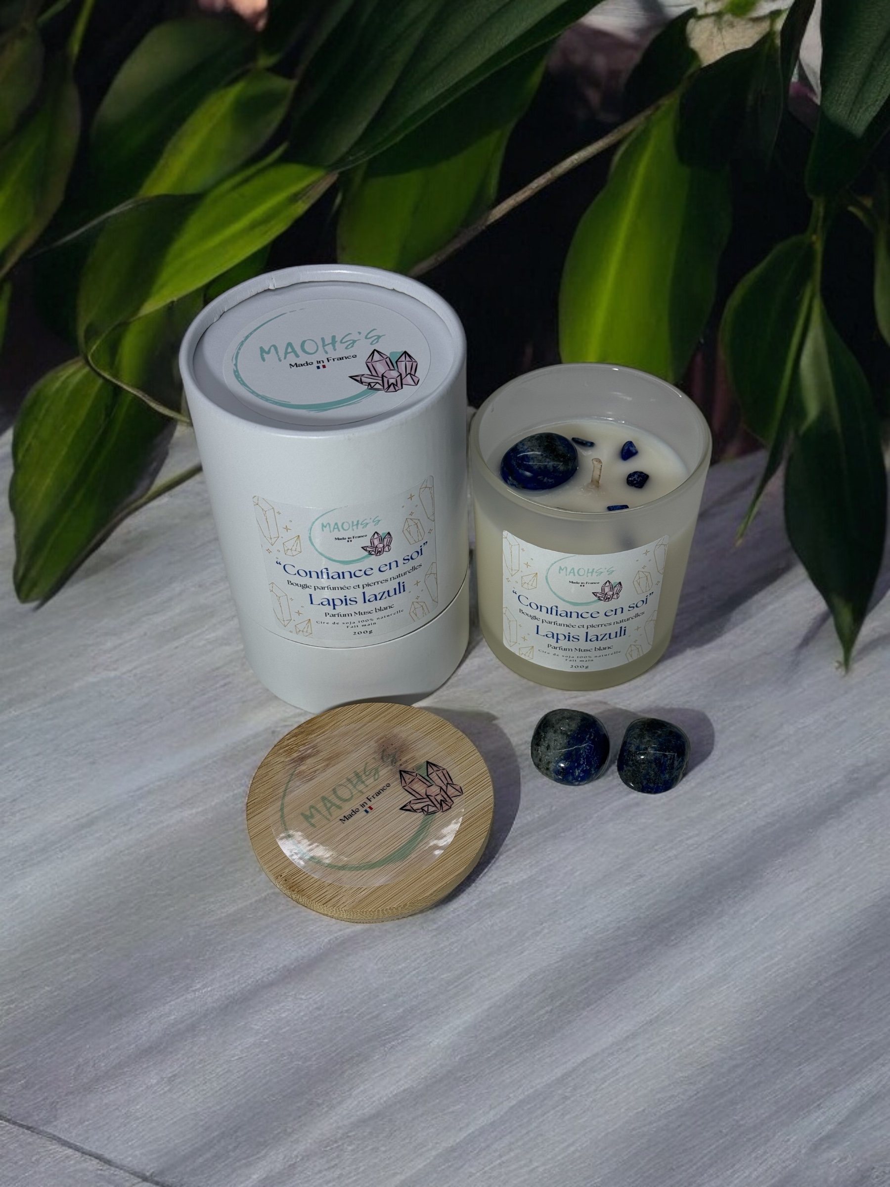 Bougie « Confiance en soi »Lapis lazuli - senteur Musc blanc