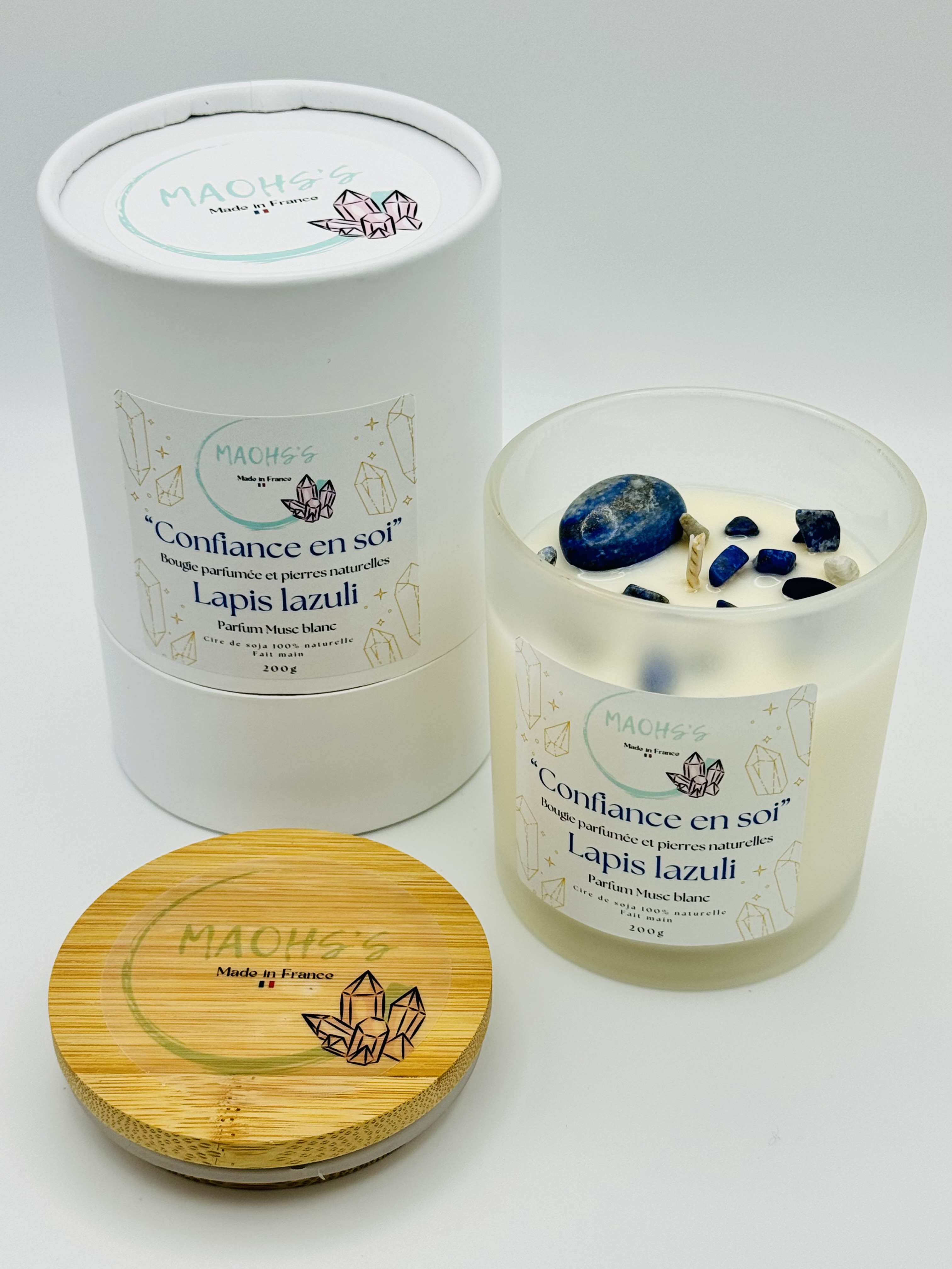 Bougie « Confiance en soi »Lapis lazuli - senteur Musc blanc