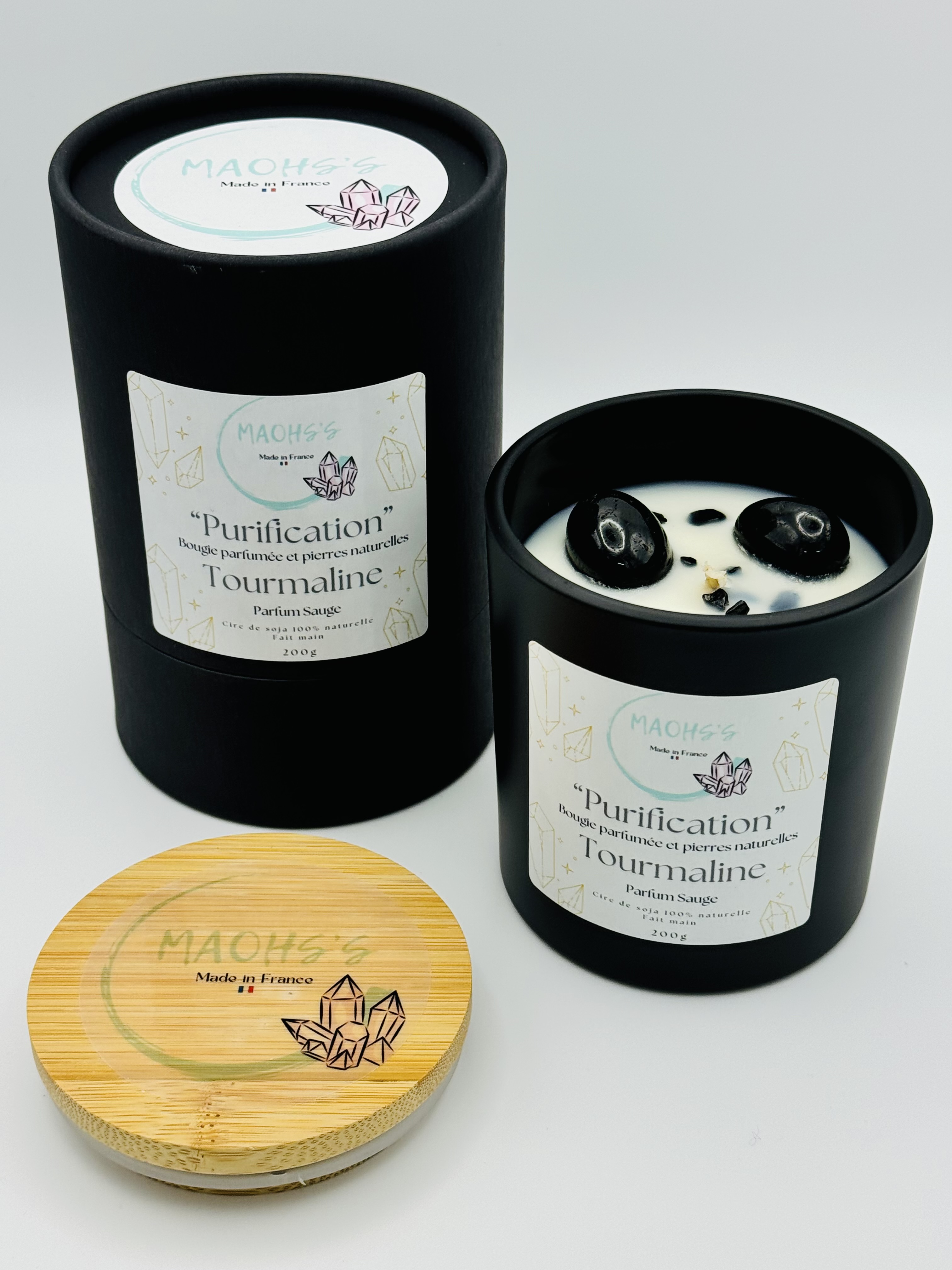 Bougie « Purification » Tourmaline noire   - senteur Sauge