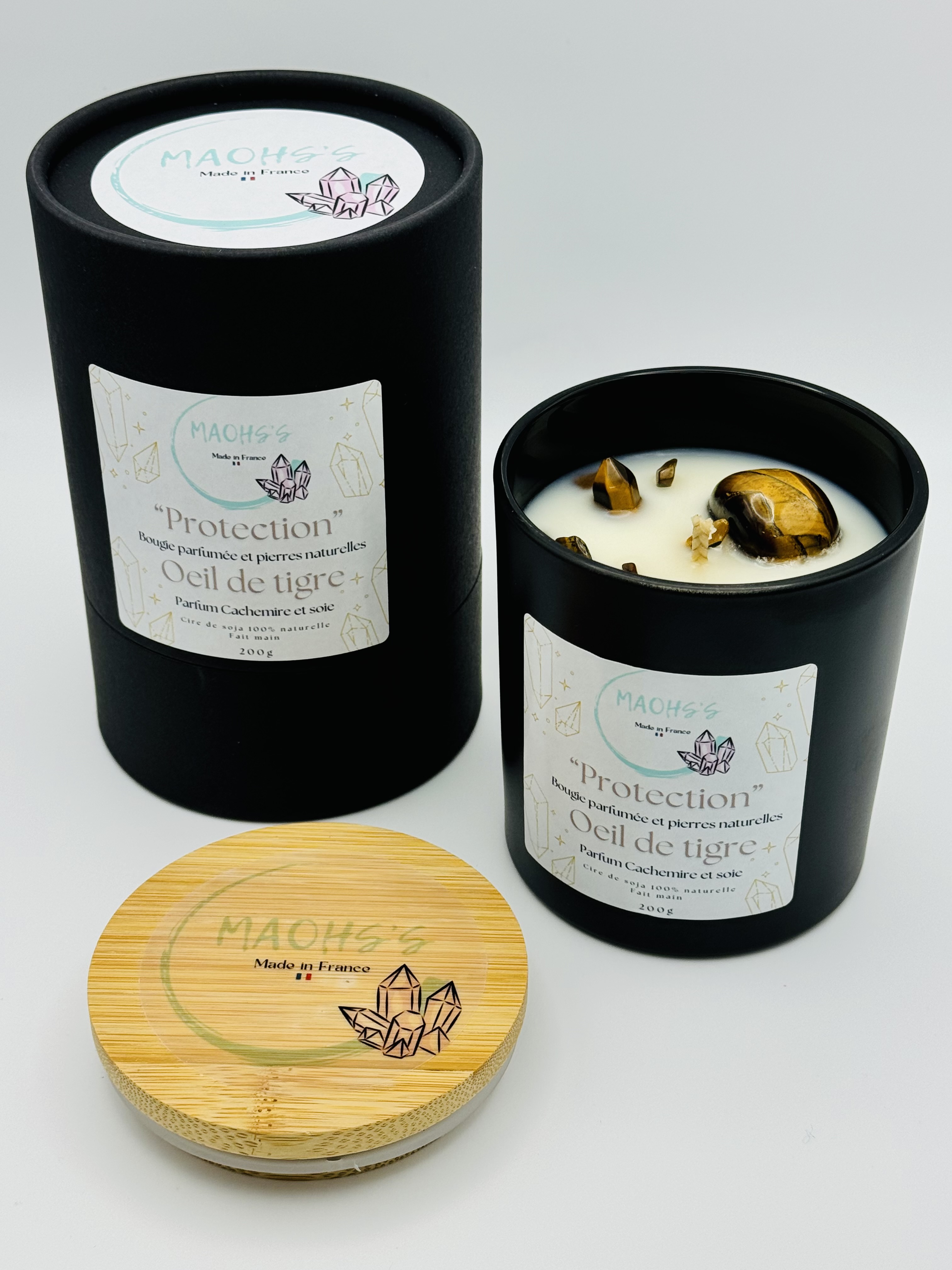 Bougie « Protection » Oeil de tigre - senteur Cachemire et soie 