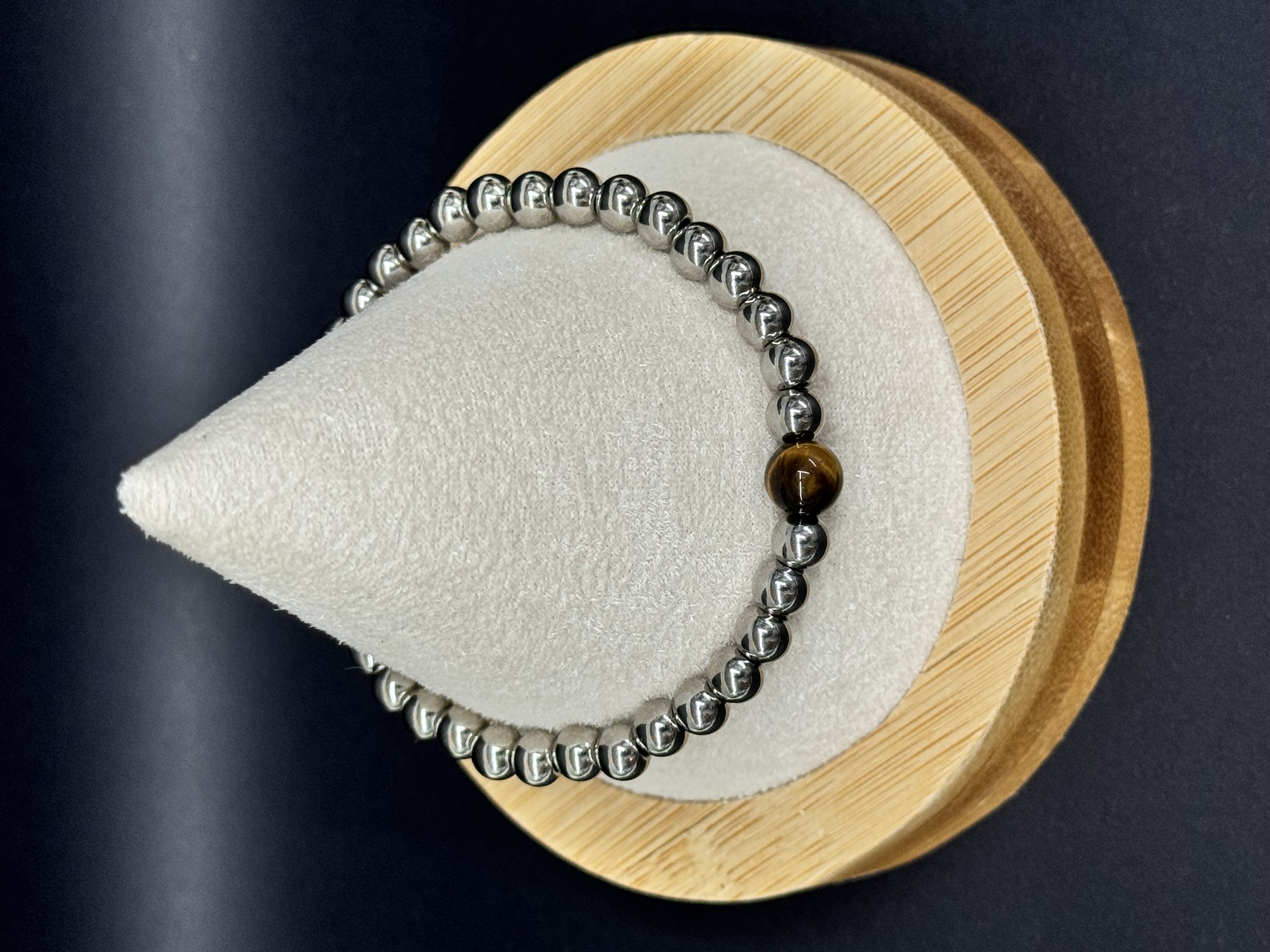Bracelet pierre naturelle et acier inoxydable Oeil de tigre 