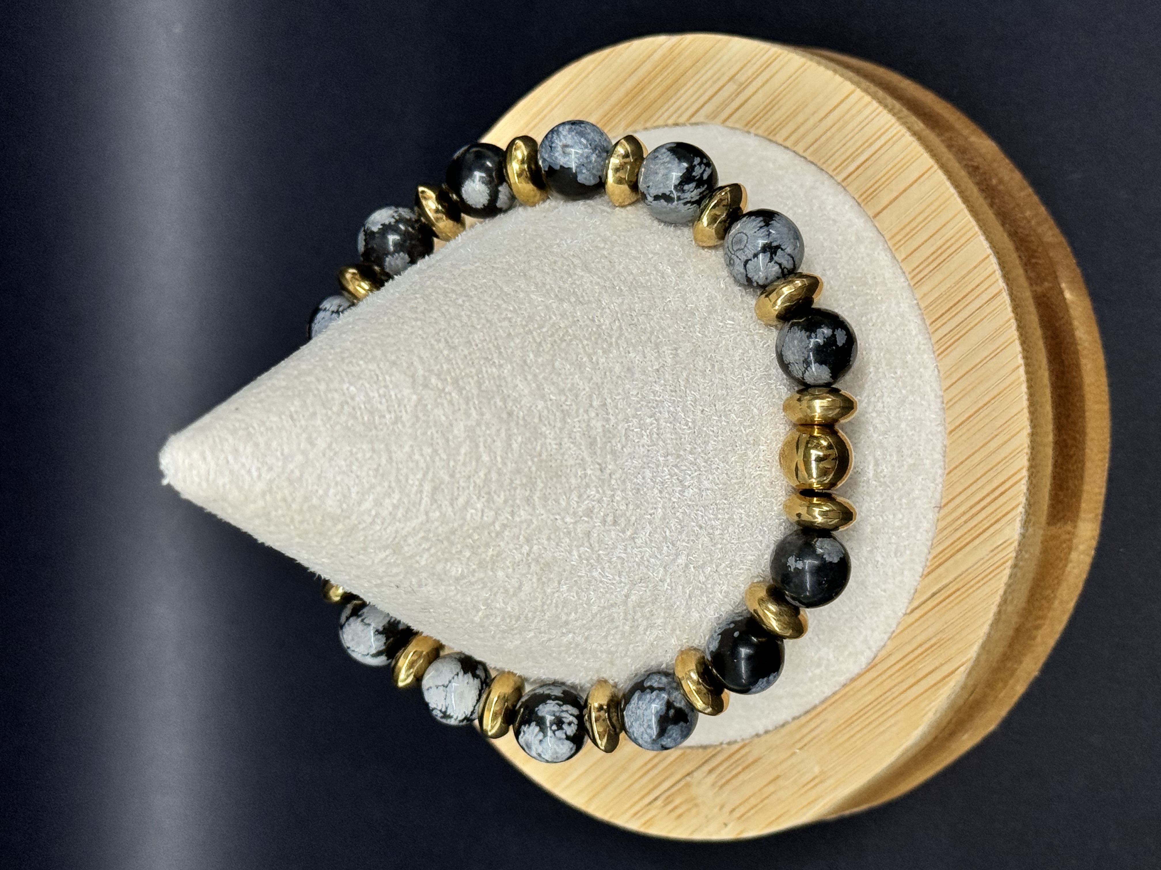 Bracelet obsidienne flocon de neige 8mm en pierres naturelles 