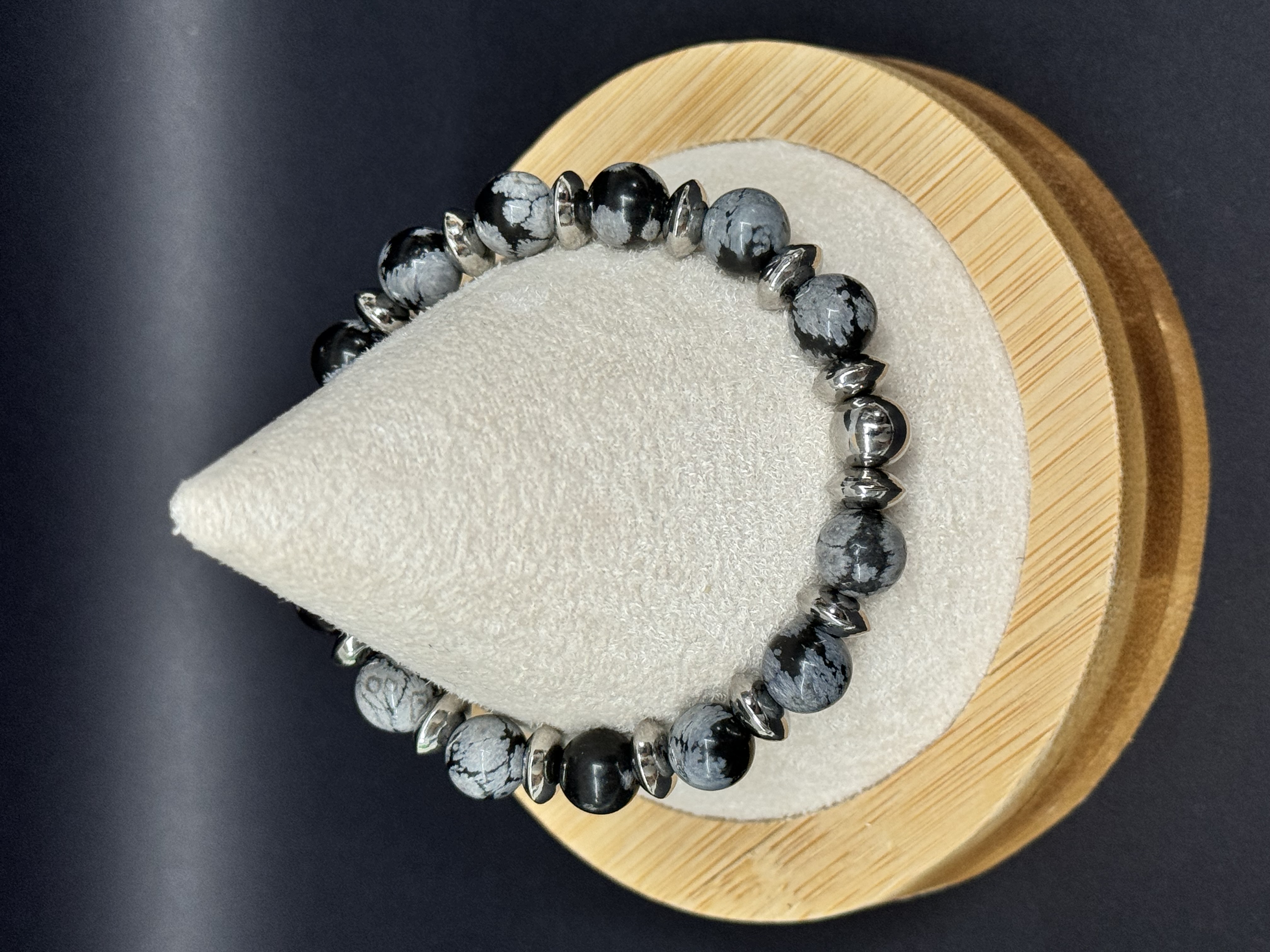 Bracelet obsidienne flocon de neige 8mm en pierres naturelles 