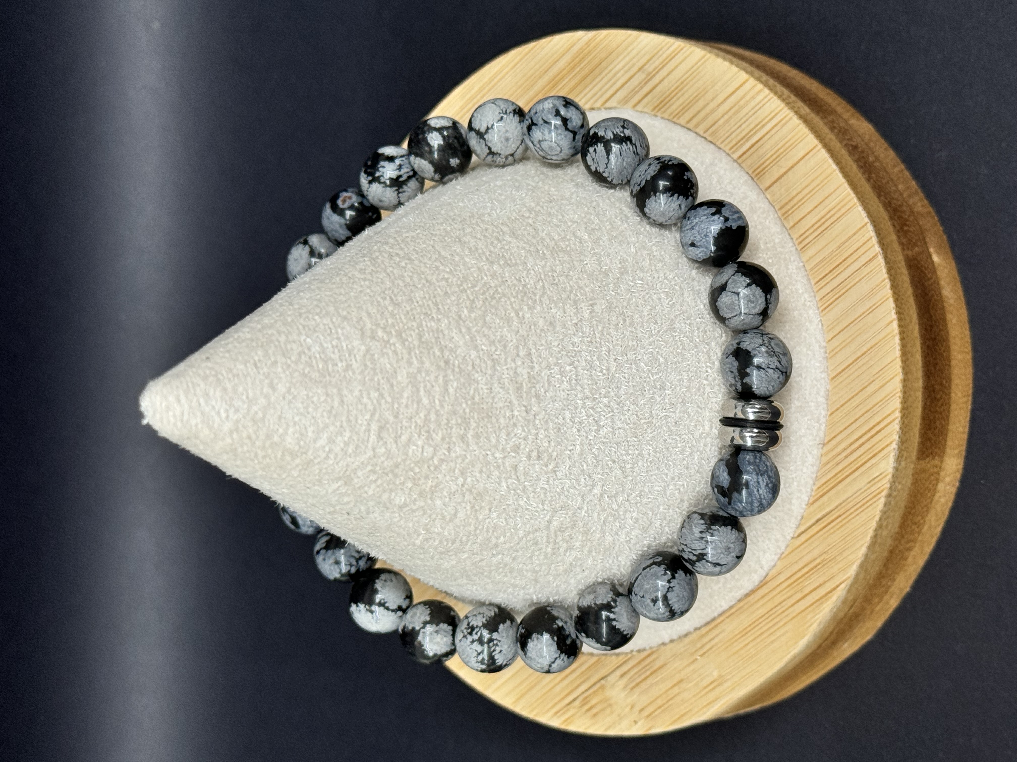 Bracelet obsidienne flocon de neige 8mm en pierres naturelles 