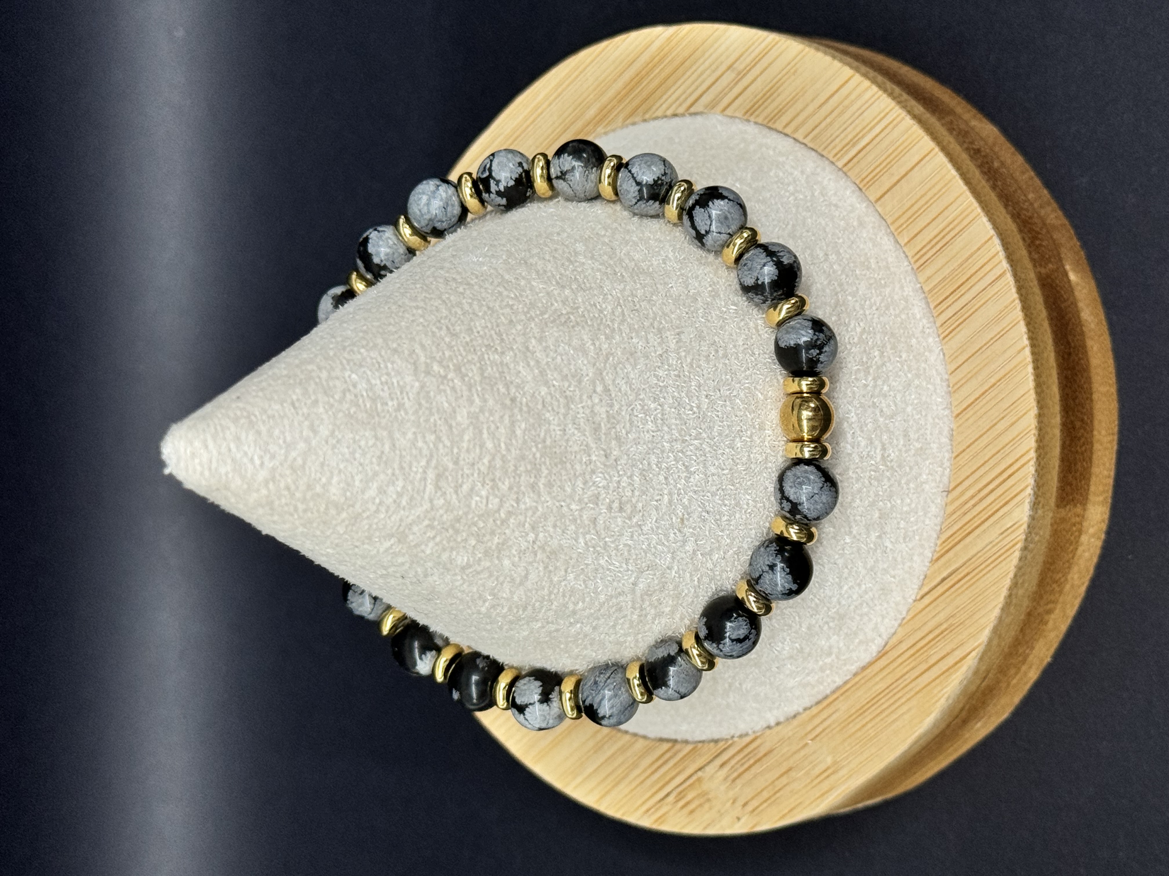 Bracelet Obsidienne flocon de neige 6mm en pierres naturelles 