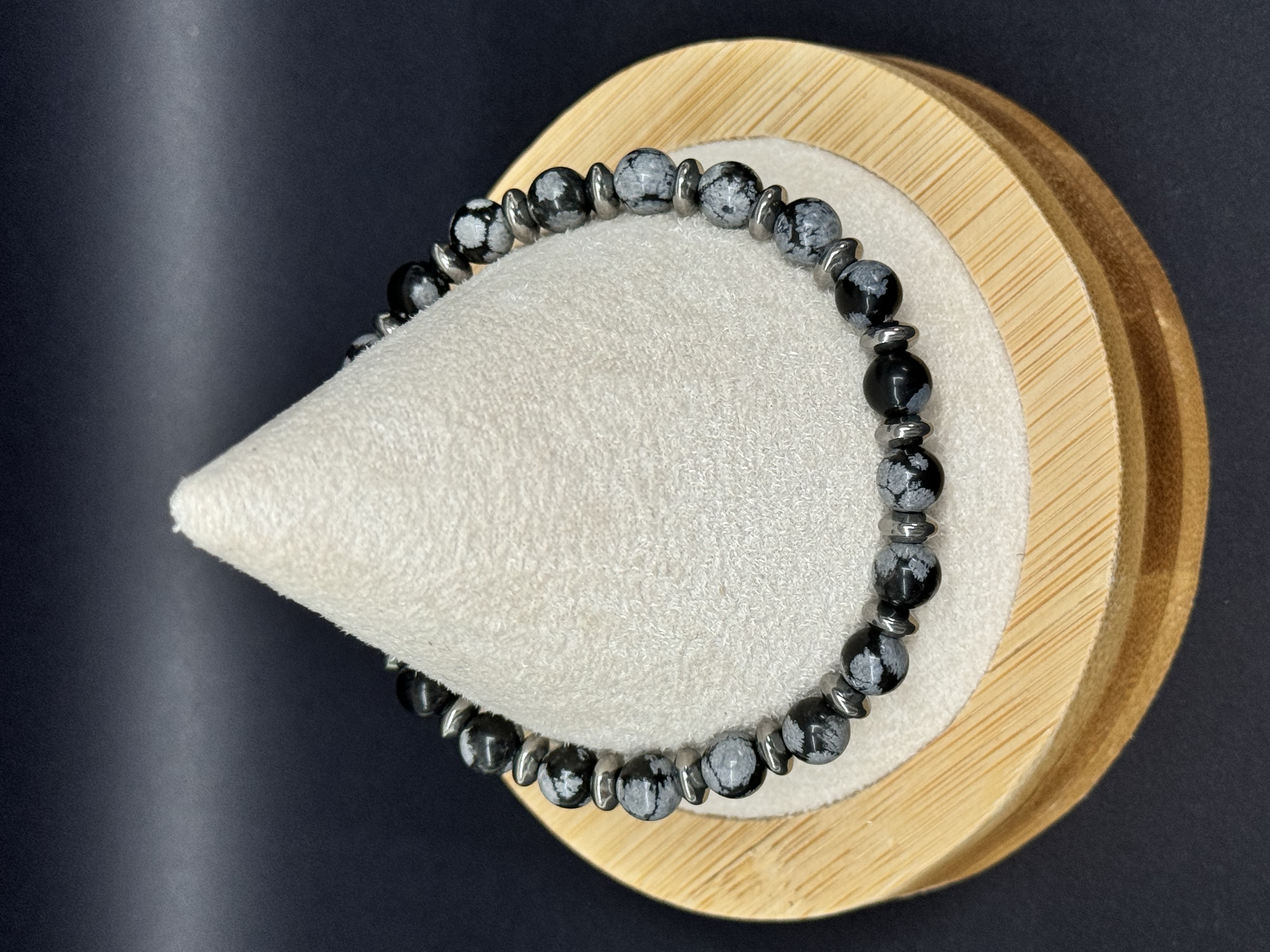 Bracelet Obsidienne flocon de neige 6mm en pierres naturelles 
