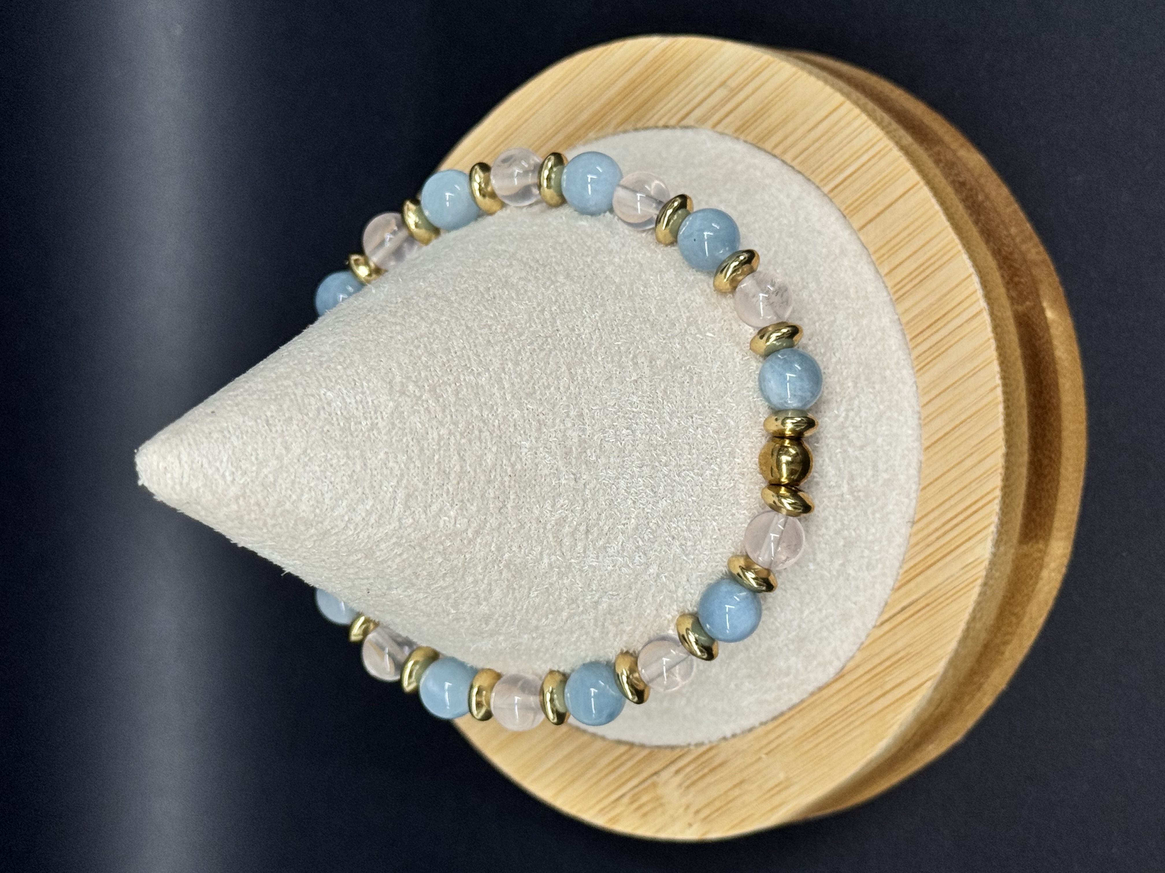 Bracelet en Aigue marine et Quartz rose 6mm pierres naturelles