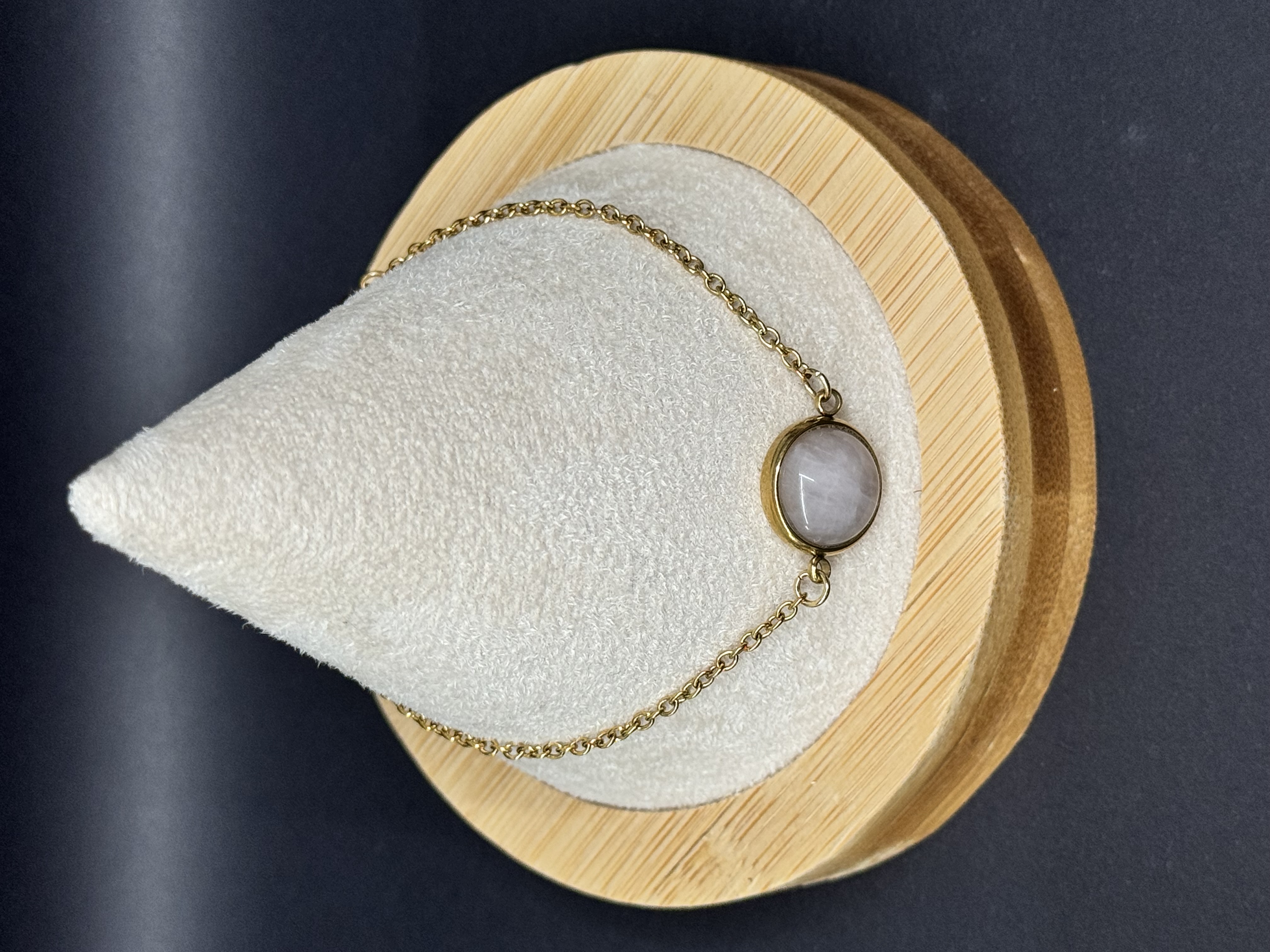 Bracelet en acier inoxydable et pierre naturelle Quartz rose