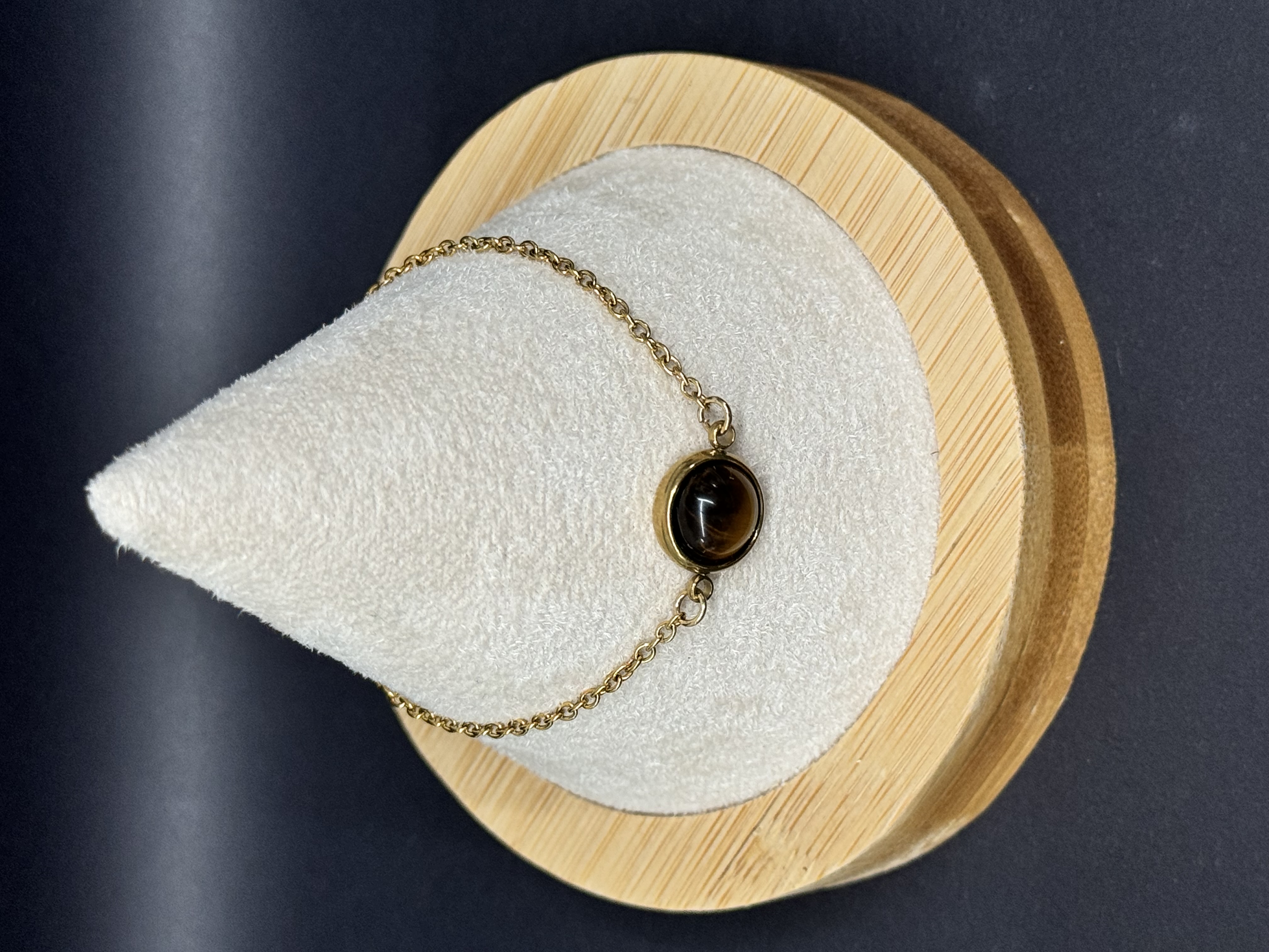 Bracelet en acier inoxydable et pierre naturelle Œil de tigre 