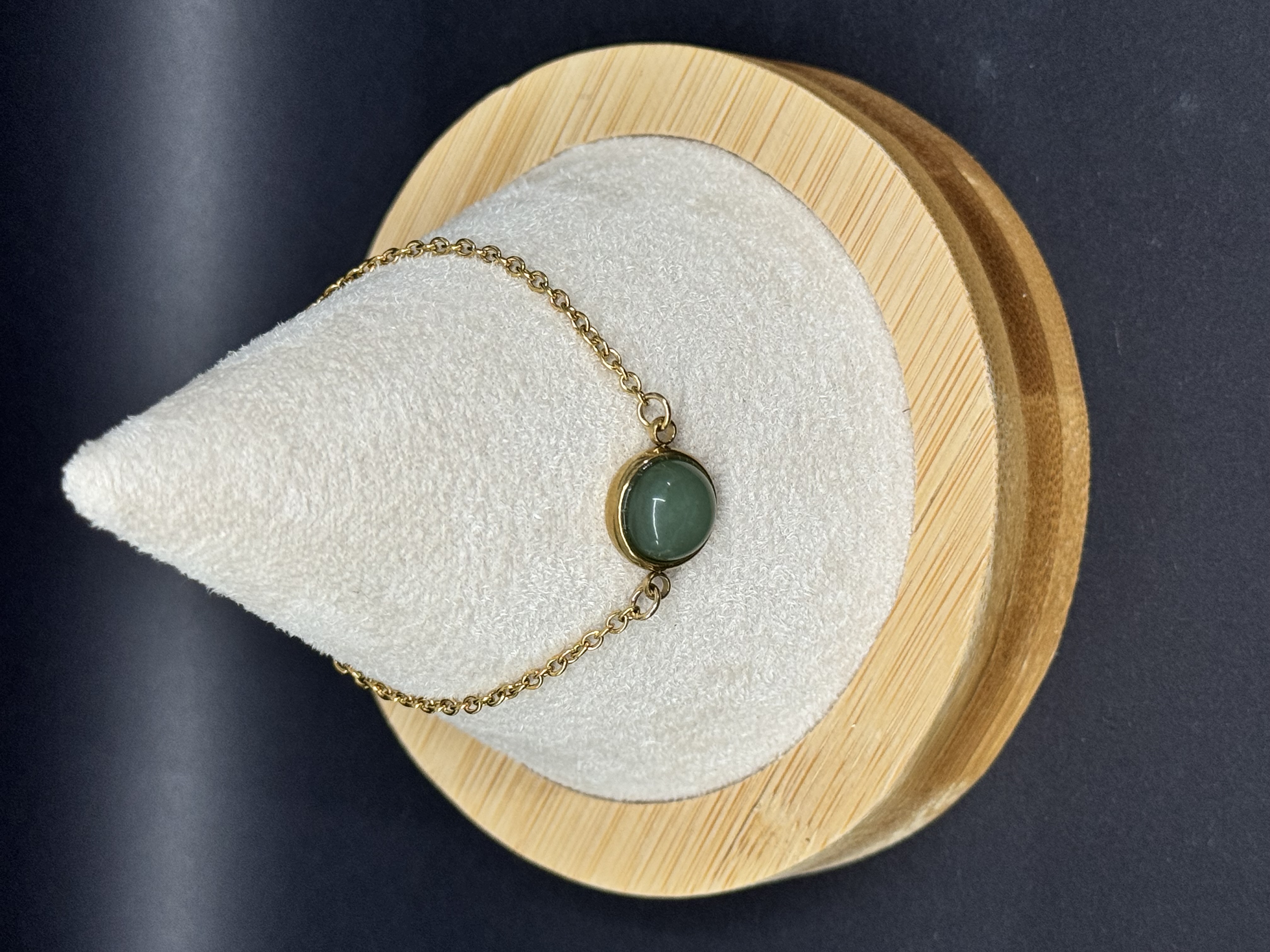 Bracelet en acier inoxydable et pierre naturelle Aventurine verte 
