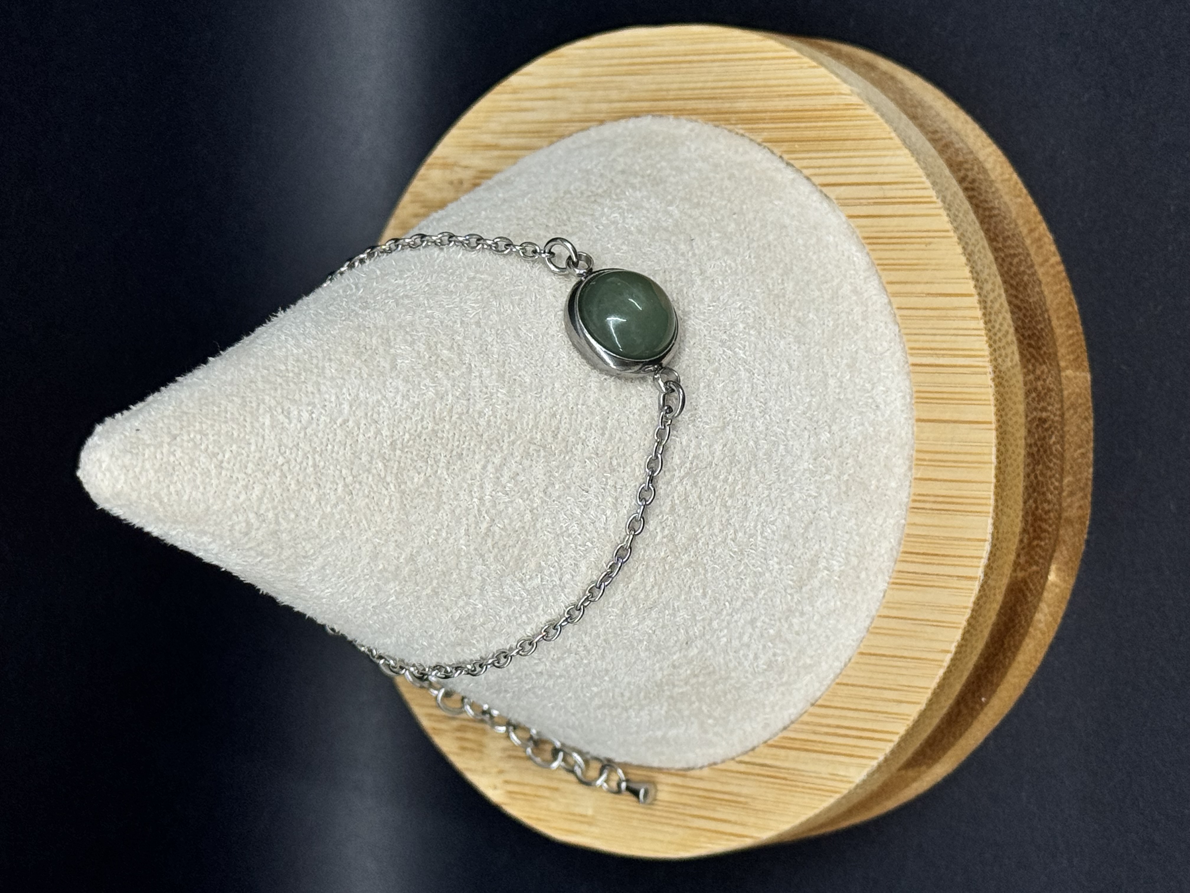 Bracelet en acier inoxydable et pierre naturelle Aventurine verte 