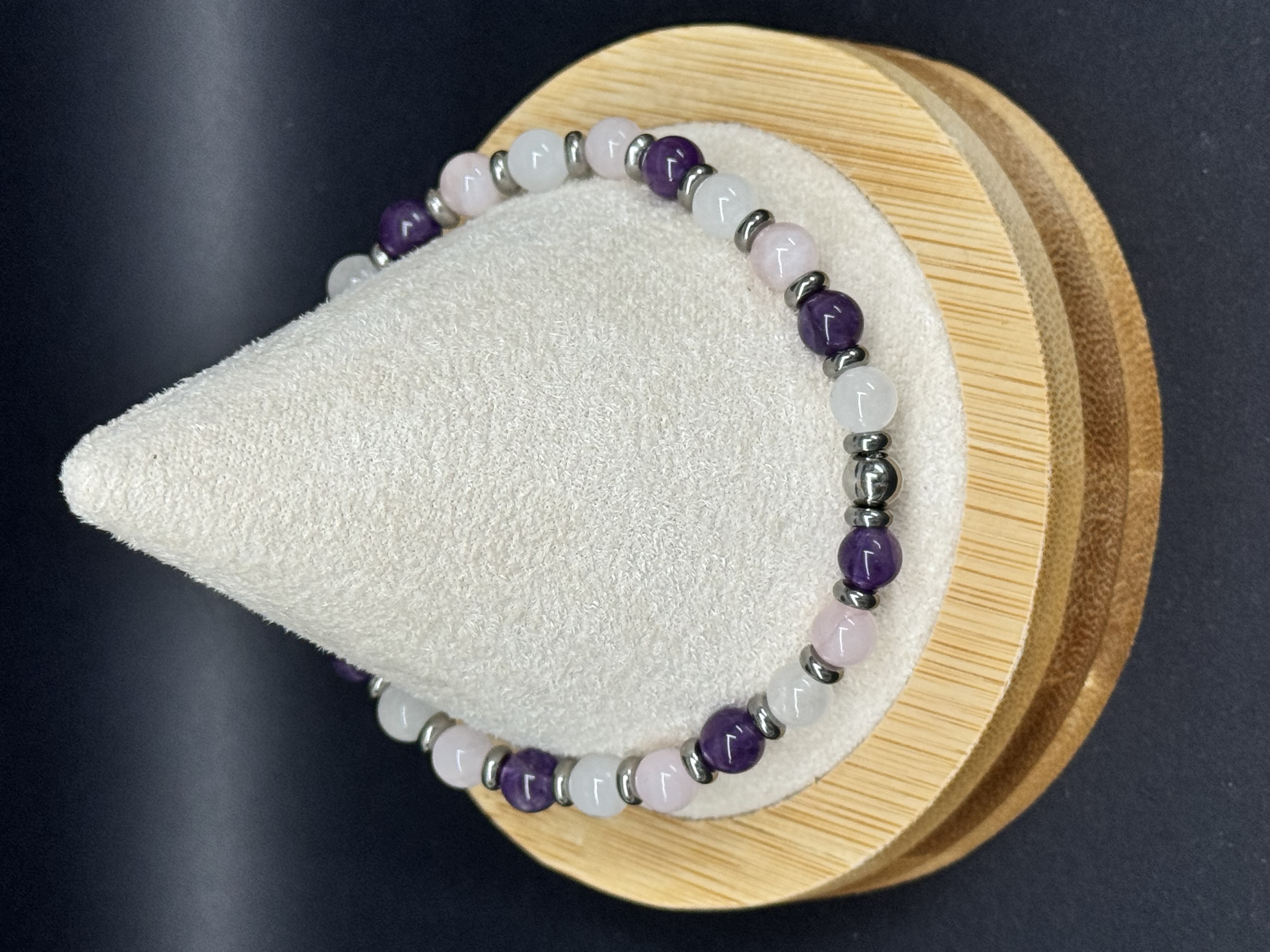 Bracelet Améthyste - Jade blanc - Quartz rose 6 mm pierres naturelles 