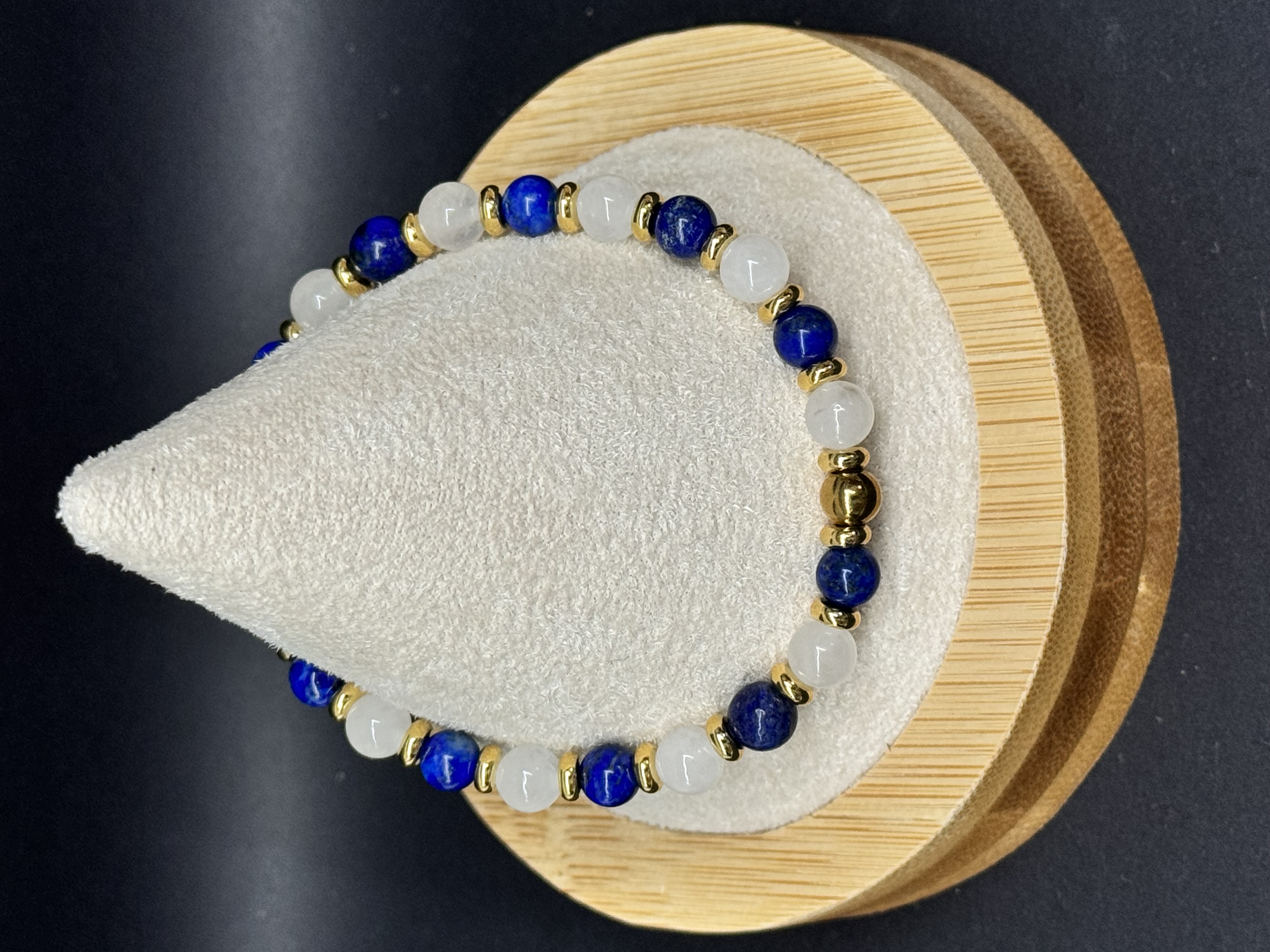 Bracelet Lapis lazuli et Jade blanc 6mm en pierres naturelles 