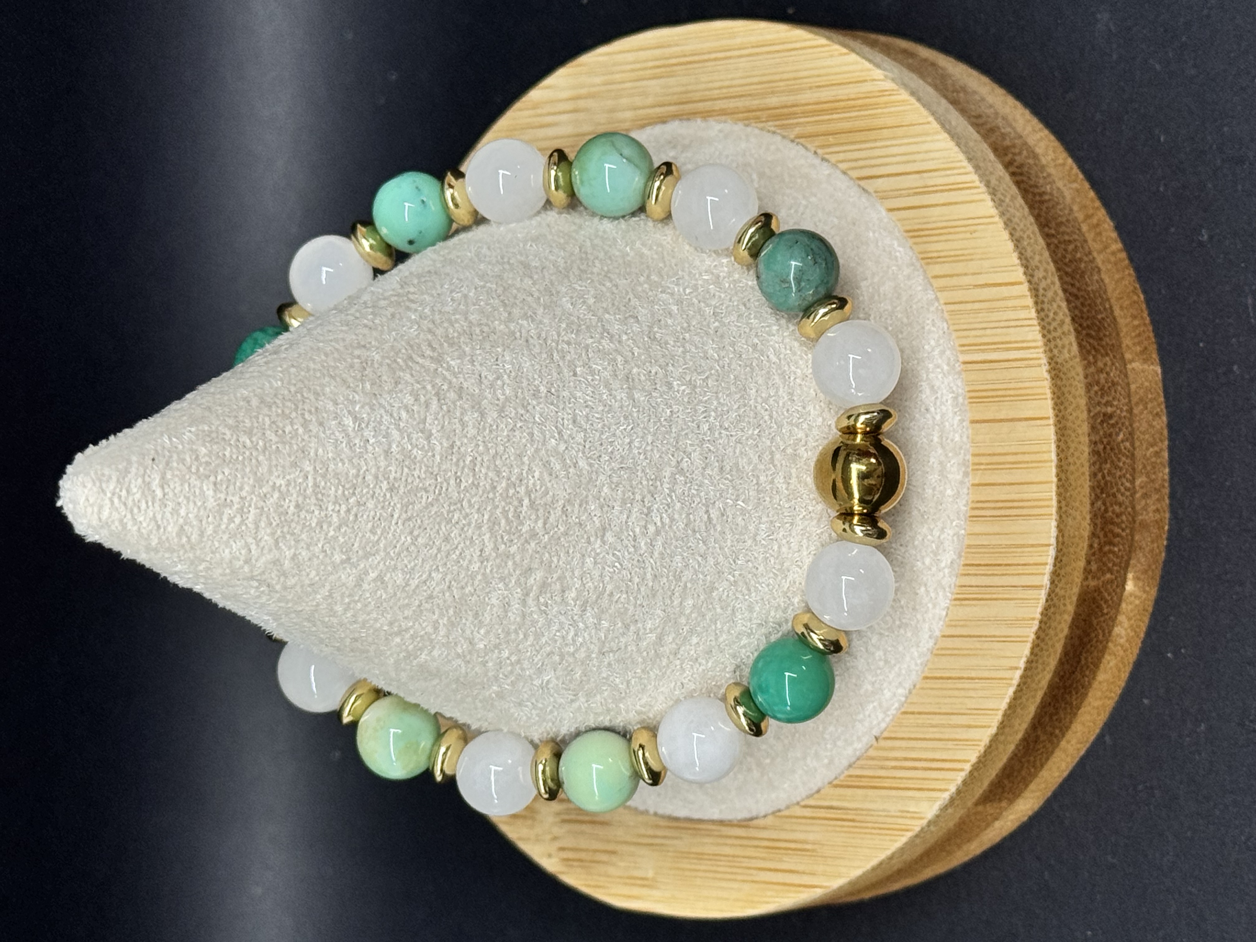 Bracelet Agate d’herbe et Jade blanc 8mm en pierres naturelles 
